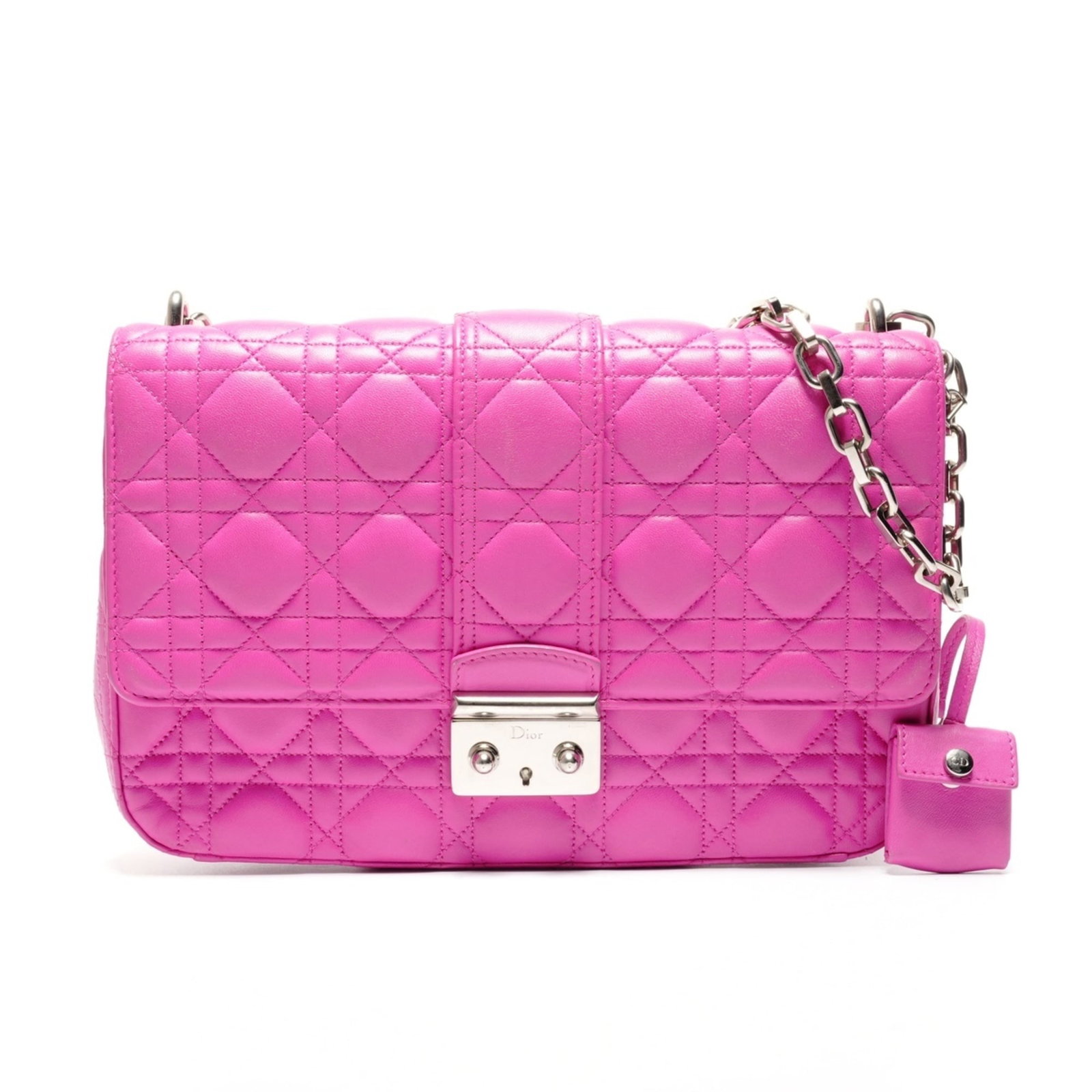 Christian Dior Shoulder Bag: Christian Dior Shoulder Bag The Christian Dior shoulder bag boasts a vibrant pink hue and sleek design. Measuring 18cm x 26cm x 6.5cm, this stylish bag features a strap length of 63cm, perfect for eve