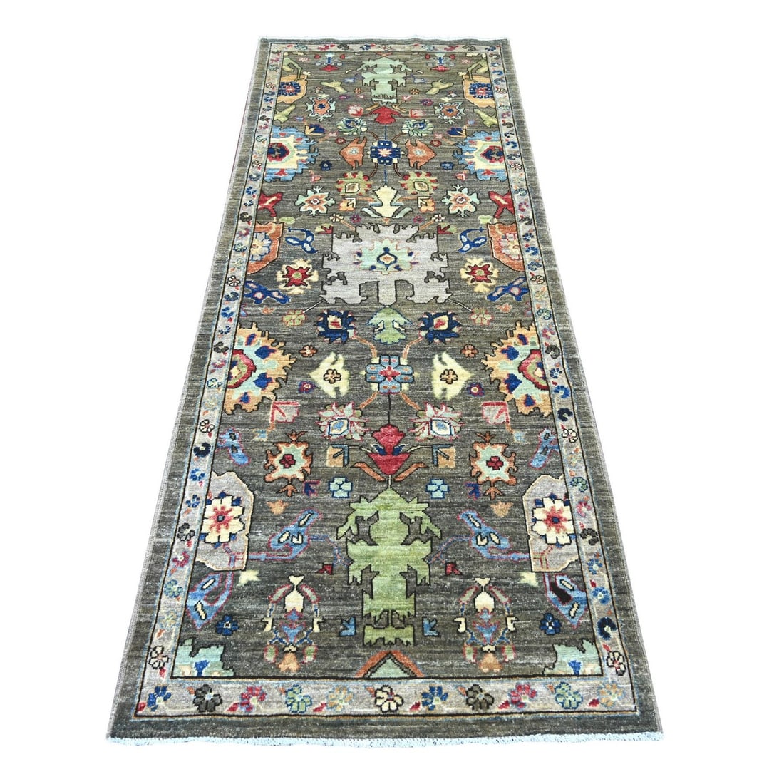 Fossil wool rug hand knotted gray design over heris three seven nine all over 3x7 9: Fossil wool rug hand knotted gray design over heris three seven nine all over 3x7 9 Hand-knotted in wool, this Heris-style rug boasts an all-over gray design on a cotton foundation. Measuring 93 inche