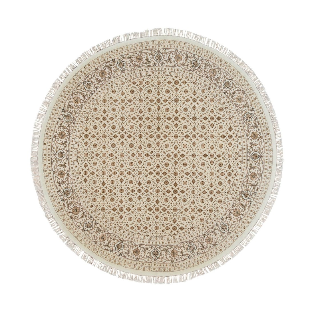 Six three by six three ivory wool hand knotted herrita design two fifty kpsi round rug: Six three by six three ivory wool hand knotted herrita design two fifty kpsi round rug Hand-knotted in India, this exquisite ivory wool herrita design rug boasts a stunning round shape and intricate