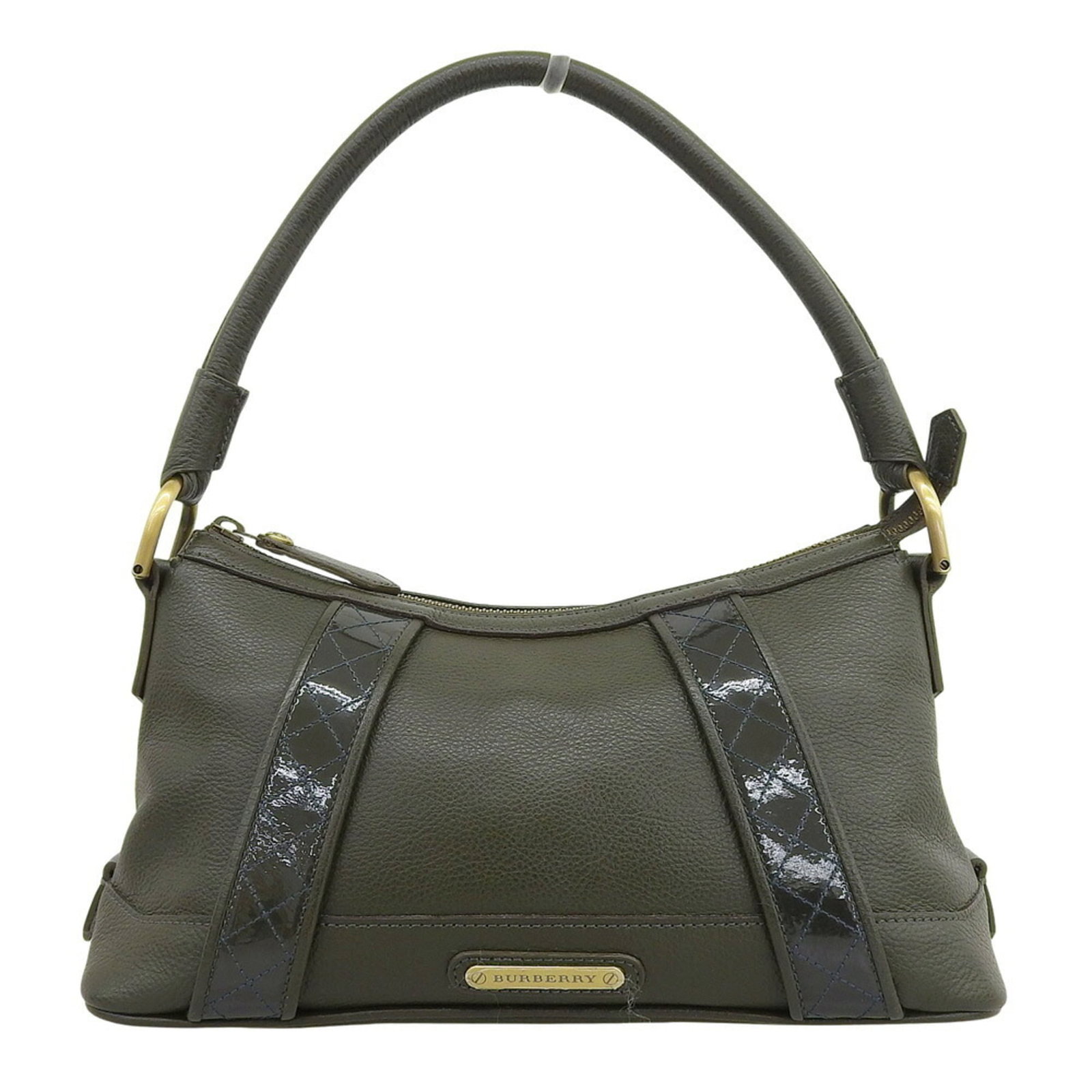 Burberry Shoulder Bag Leather: Burberry Shoulder Bag Leather Moss Green Leather Shoulder Bag from Burberry. This pre-owned shoulder bag features high-quality leather with some scratches and dirt, giving it a worn-in look. In very g