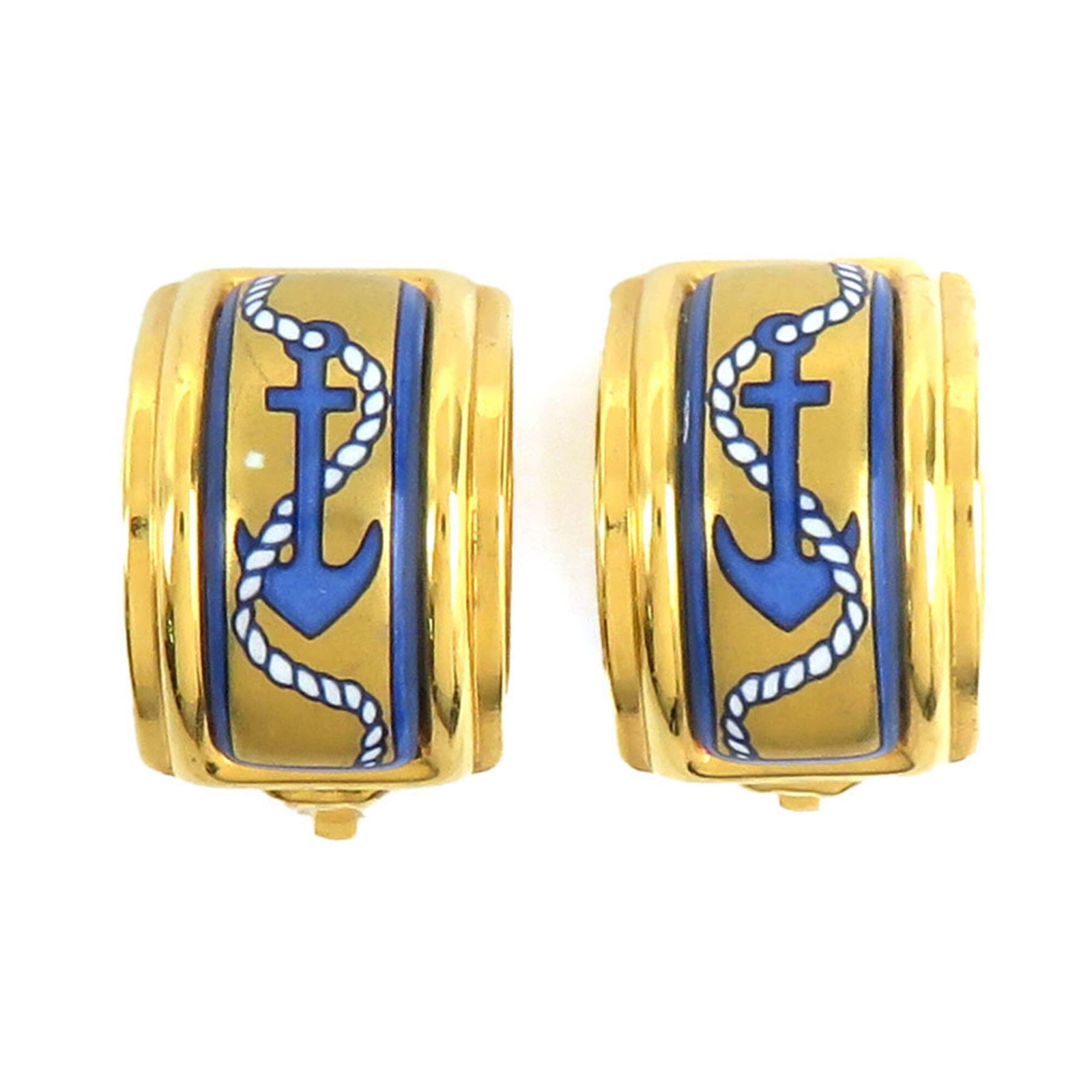 Hermes Clip Earrings Metal: Hermes Clip Earrings Metal Hermes Clip Earrings Metal - A stylish accessory with a touch of luxury. Made from metal and available in blue and gold, these clip earrings feature a classic design that