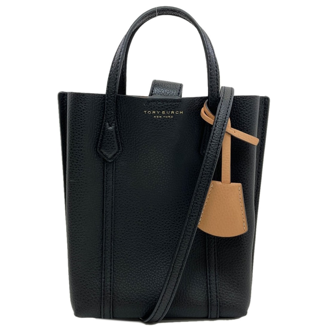 Handbag Leather Handbag Tory Burch 2Way: Handbag Leather Handbag Tory Burch 2Way Tory Burch's iconic 2Way handbag is crafted from high-quality leather and features a sleek black exterior. This timeless design combines classic style with