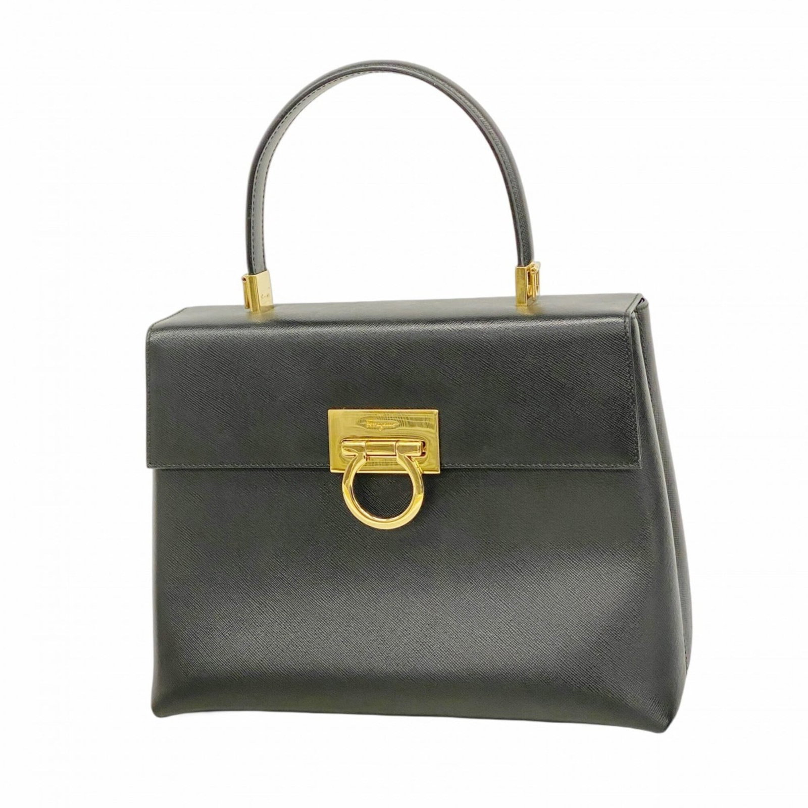 Salvatore Ferragamo Handbag Leather: Salvatore Ferragamo Handbag Leather This Salvatore Ferragamo handbag features high-quality black leather and gold hardware, showcasing the iconic Italian brand's attention to detail. With its classic 