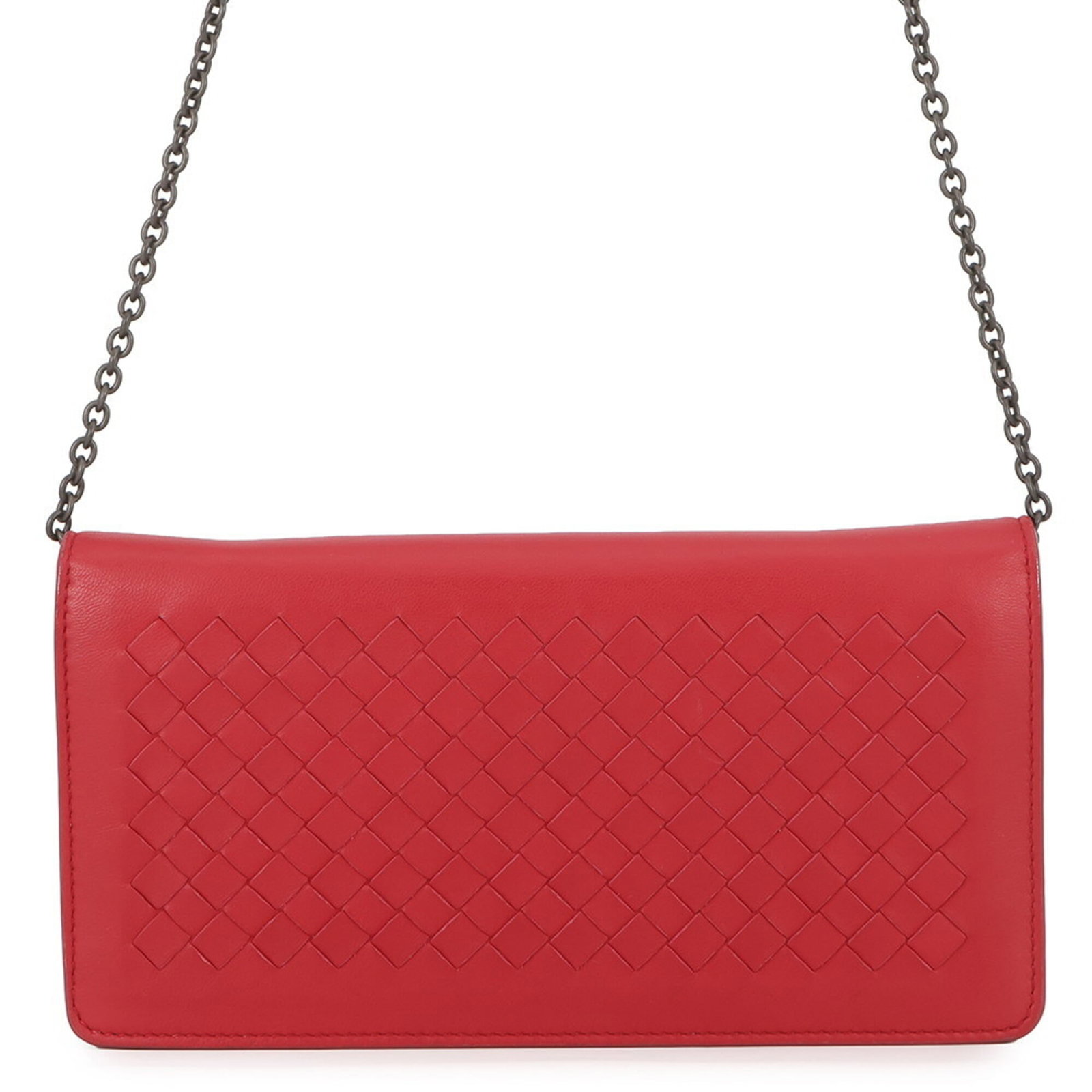 Bottega Veneta Chain/Shoulder Wallet Leather: Bottega Veneta Chain/Shoulder Wallet Leather Red Bottega Veneta Chain/Shoulder Wallet with a rich, worn leather finish and subtle scratches. The classic design remains timeless, with clean lines and a