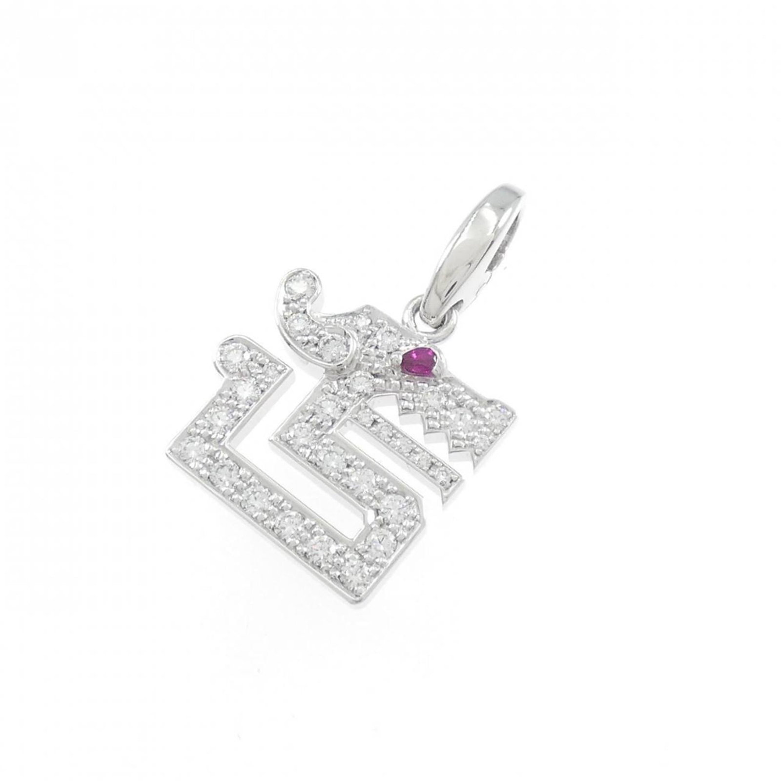 Cartier Dragon Charm: Cartier Dragon Charm Cartier Dragon Charm in White Gold. This used Cartier pendant features a 26.6mm x 16.7mm design with some scratches and dirt, bearing a few traces of usage. The charm is made from