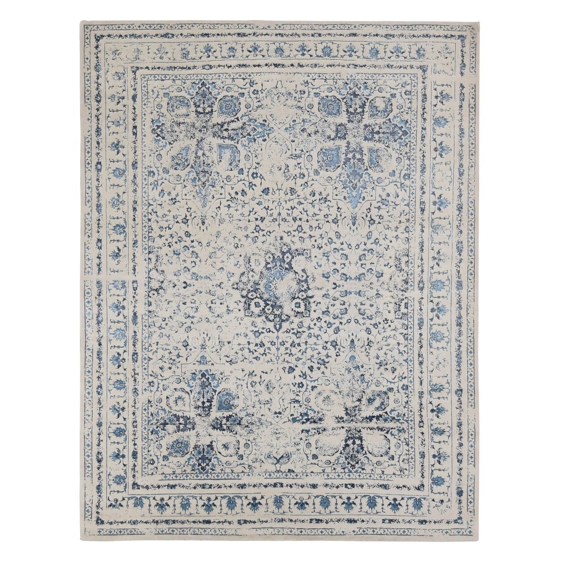 Ivory wool silk hand knotted rug broken modern design 9 x 12 1 inch: Ivory wool silk hand knotted rug broken modern design 9 x 12 1 inch The Ivory wool silk hand knotted rug boasts an elegant modern design, featuring a rectangular field with intricate patterns in ivory