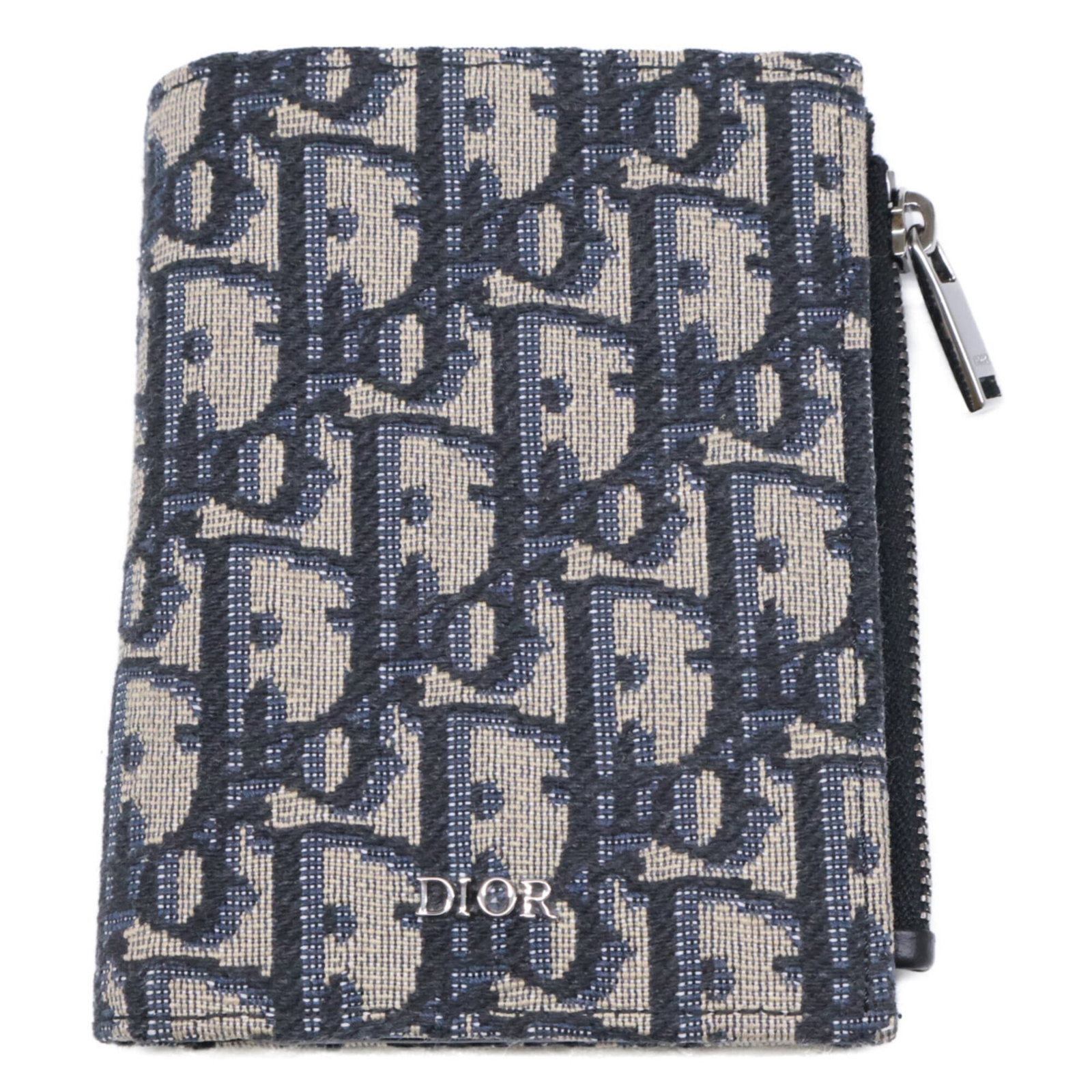 Christian Dior Wallet (Bi-Fold) Jacquard: Christian Dior Wallet (Bi-Fold) Jacquard Navy blue Christian Dior bi-fold wallet with Jacquard material, featuring a classic design. The wallet has a few traces of usage and some minor scratches, but 