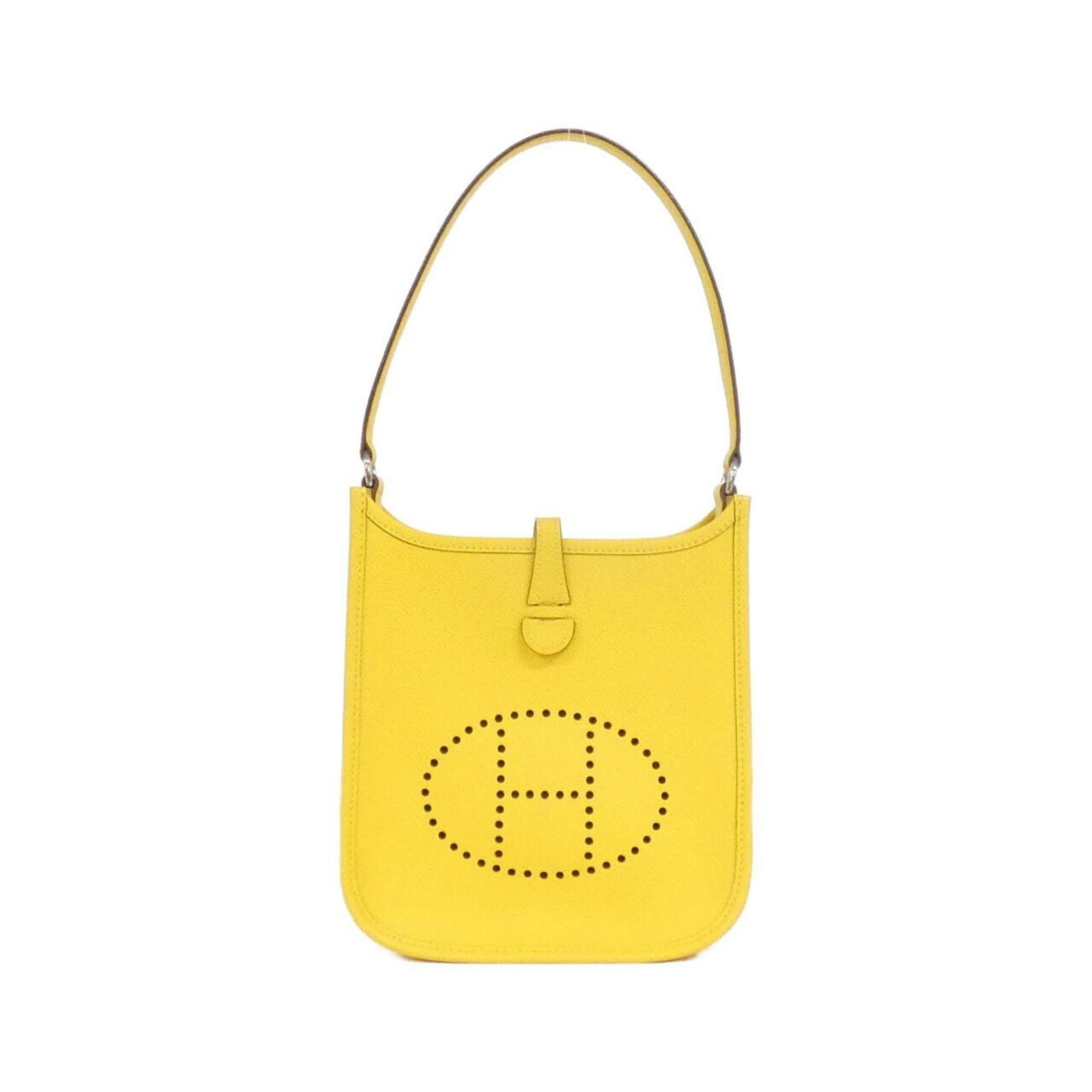 Hermes Shoulder Bag Epsom Leather: Hermes Shoulder Bag Epsom Leather Epsom Leather shoulder bag from Hermes in Jaune color, featuring silver hardware. This used bag has some scratches and dirt, but remains in very good condition with o