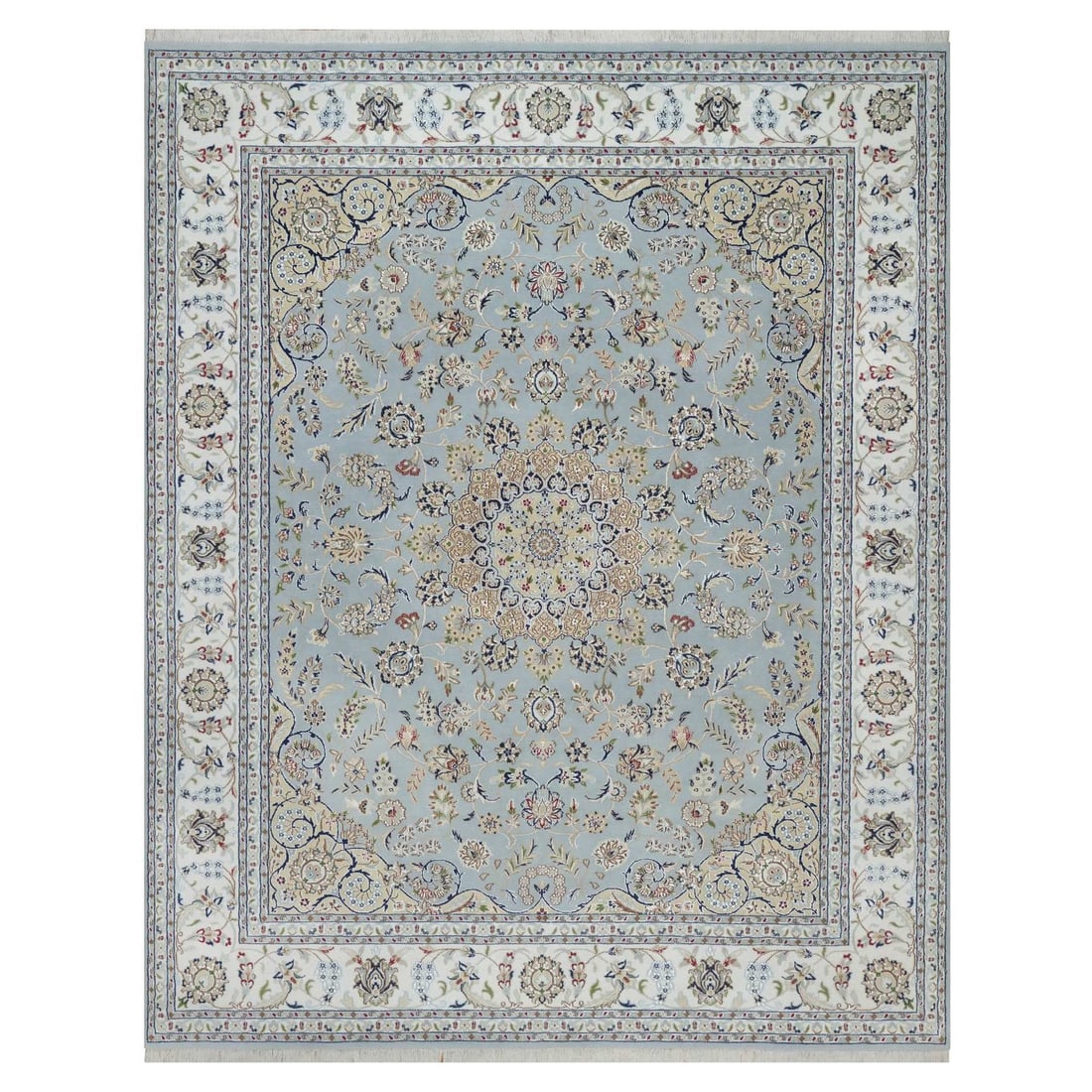 Medallion hand knotted wool silk blue rug (1 of 11)