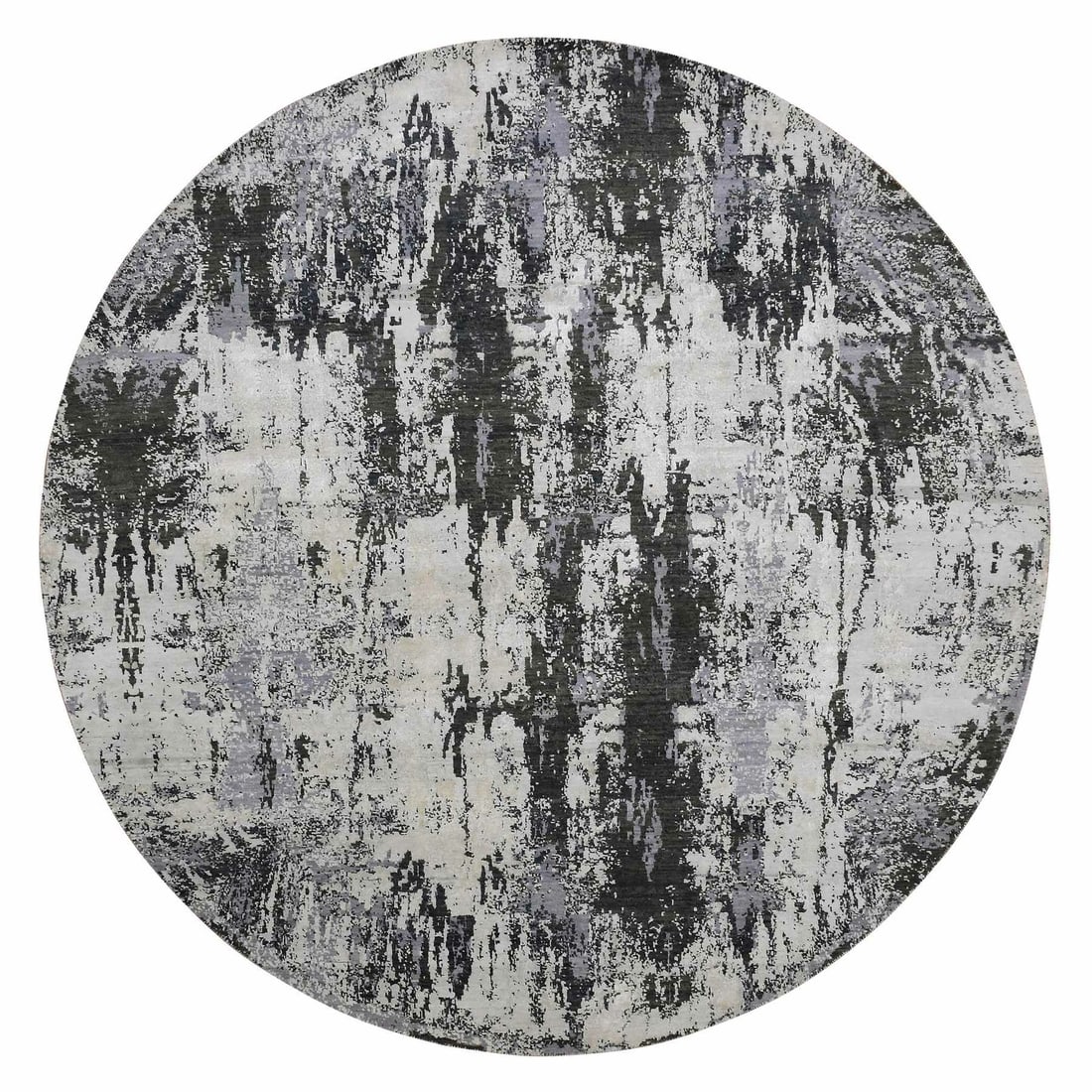 Gray wool rug charcoal round hand knotted dense weaved: Gray wool rug charcoal round hand knotted dense weaved Dense and luxurious, this gray wool rug boasts an impressive hand-knotted weave in a traditional Oriental style. Made from a combination of wool 