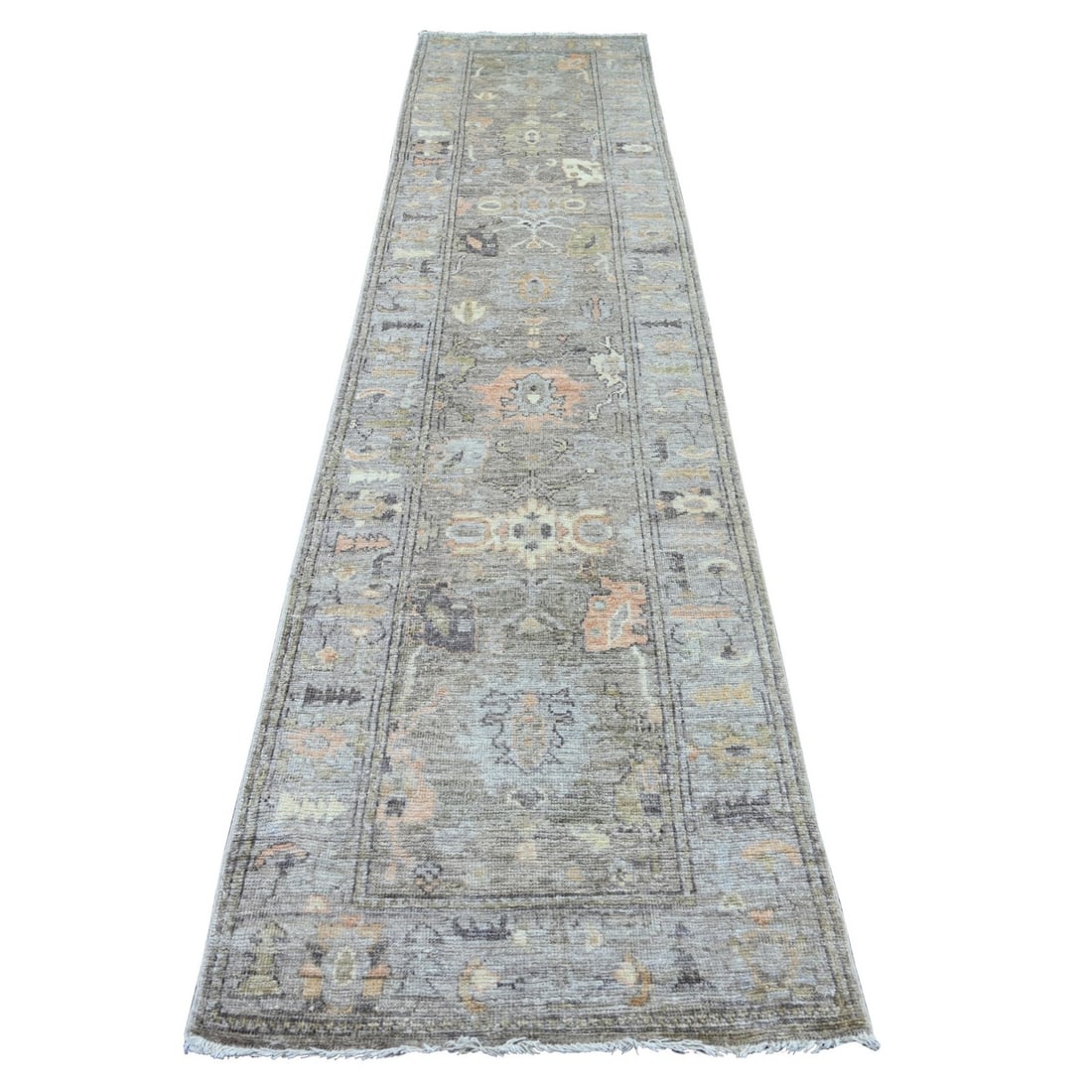 Faded brown wool afghan angora oushak rug hand knotted 3 x 12 9 (1 of 6)
