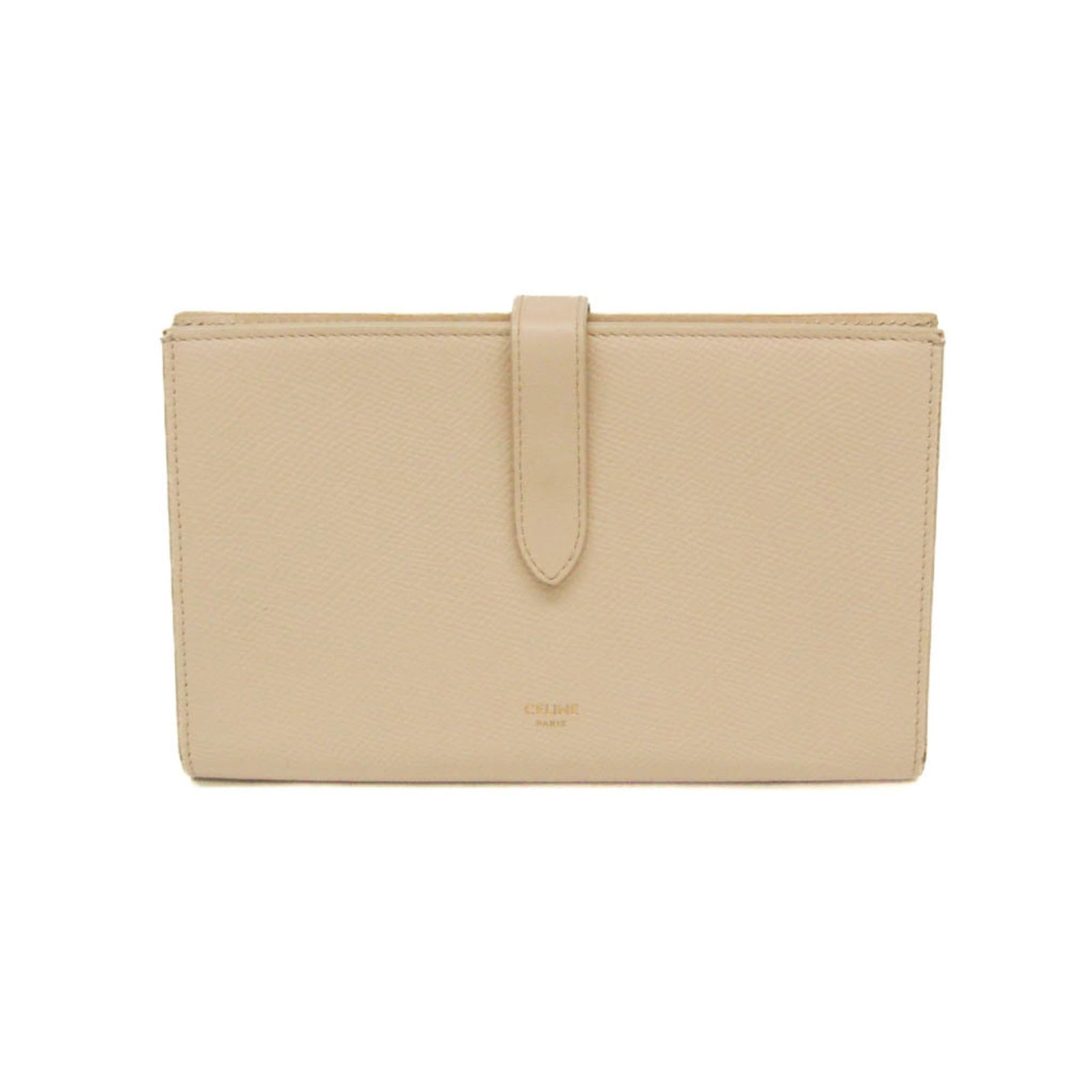 Celine Long Wallet (Bi-Fold) Leather: Celine Long Wallet (Bi-Fold) Leather Celine's Long Wallet in Light Beige features a classic bi-fold design made from high-quality calfskin leather. With its understated elegance and timeless style, th