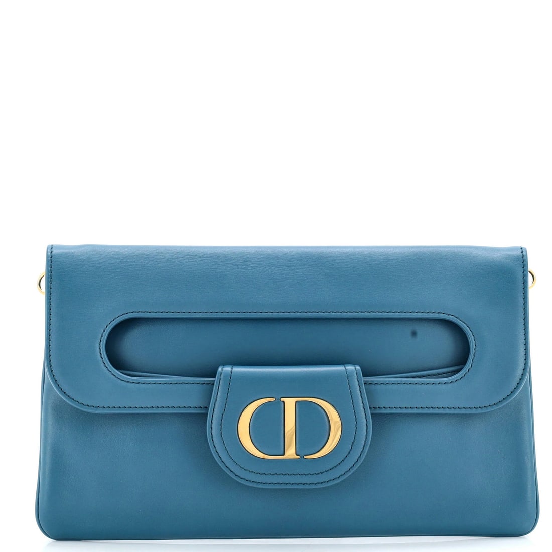 Dior Double Chain Leather Bag Medium: Dior Double Chain Leather Bag Medium The Dior Double Chain Leather Bag Medium boasts a striking blue exterior with scuffs and scratches, giving it a worn-in look. Made from high-quality leather, this