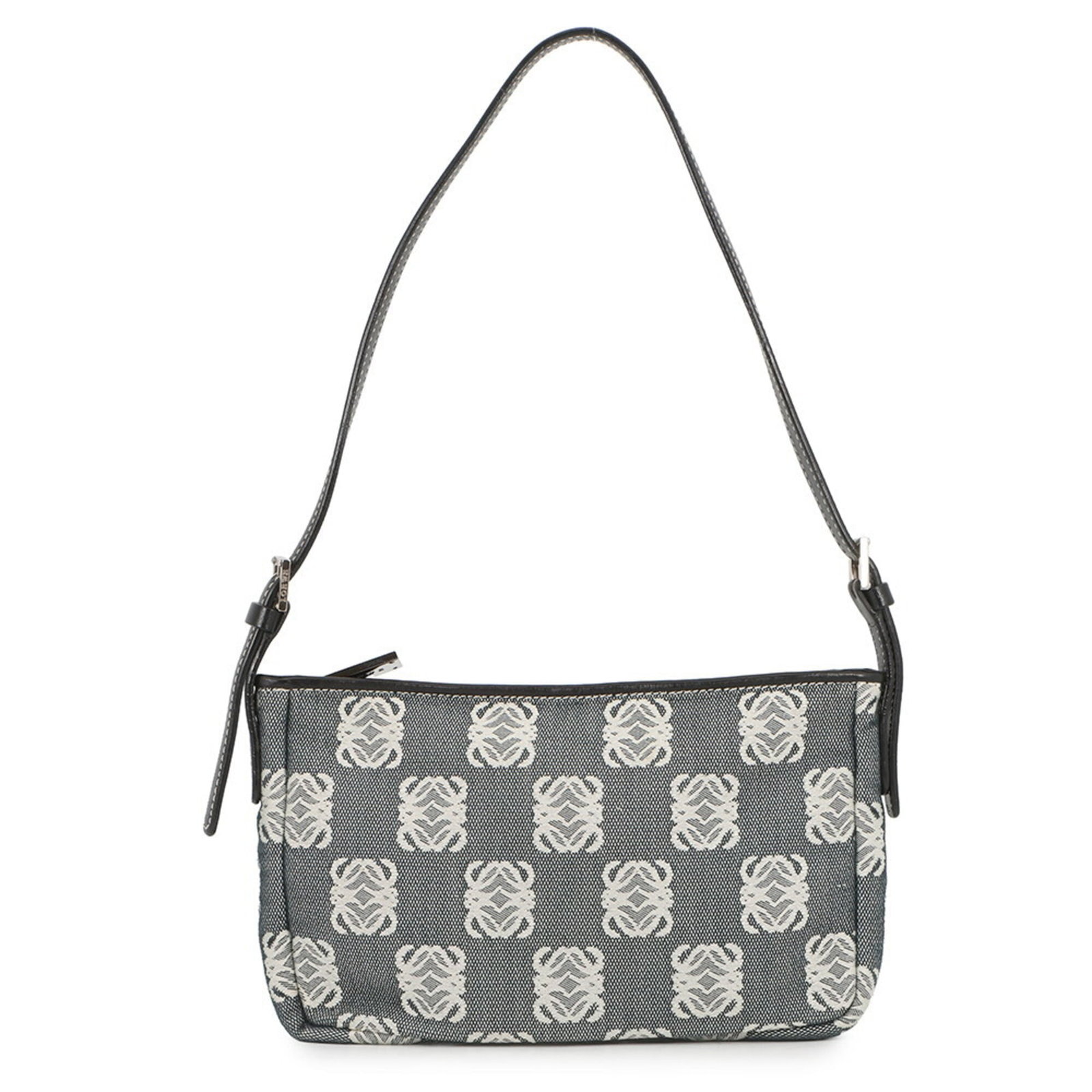 Loewe Handbag Pouch Canvas: Loewe Handbag Pouch Canvas Navy and white canvas Loewe handbag pouch with a classic design, featuring a few traces of usage and minor scratches. This pre-owned item is in very good condition, showing 