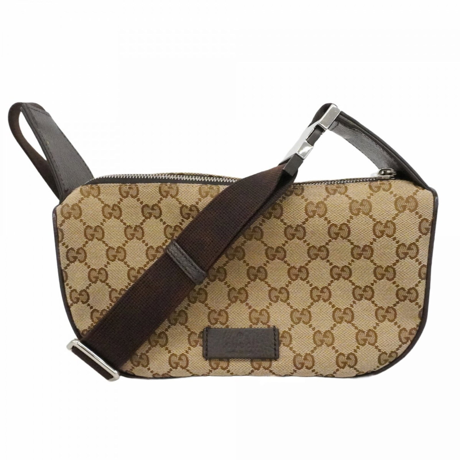 Gucci Fanny Pack Canvas: Gucci Fanny Pack Canvas The Gucci Fanny Pack Canvas features a classic brown canvas design with silver hardware, offering a timeless and stylish accessory. With its compact size (12cm x 26cm x 12cm) a