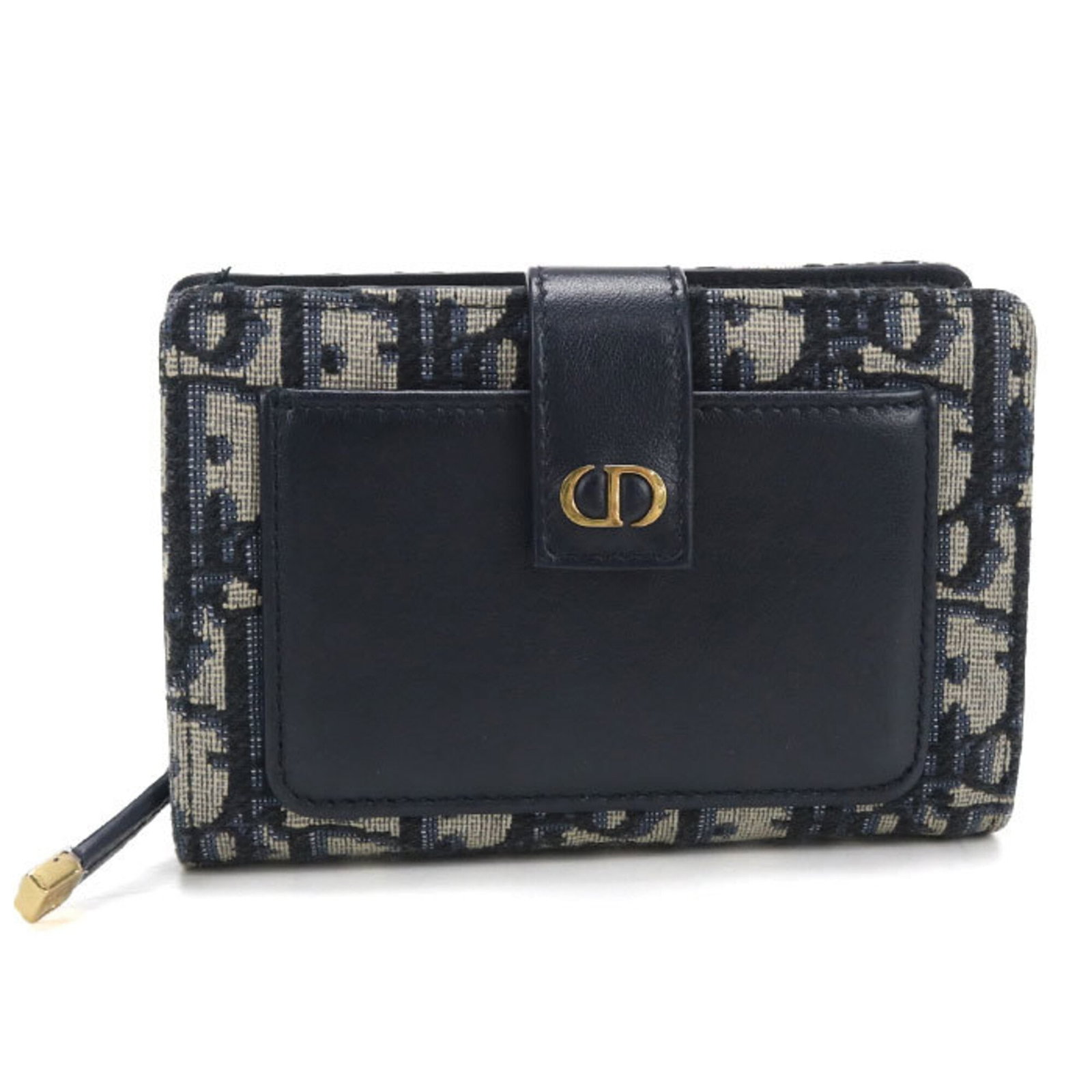 Christian Dior Wallet (Bi-Fold): Christian Dior Wallet (Bi-Fold) Navy Christian Dior bi-fold wallet with a classic design, featuring a 9cm x 13cm x 3cm size and a few traces of usage. The wallet shows some scratches and dirt, but rem