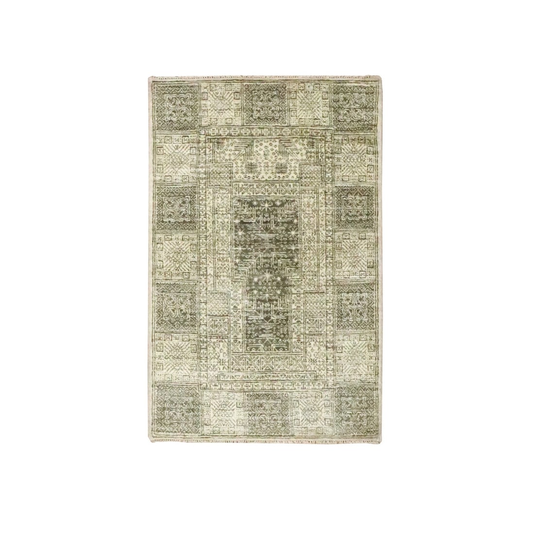 Pure wool mat rug beige garden design hand knotted tone to tone 2' x 3 (1 of 5)