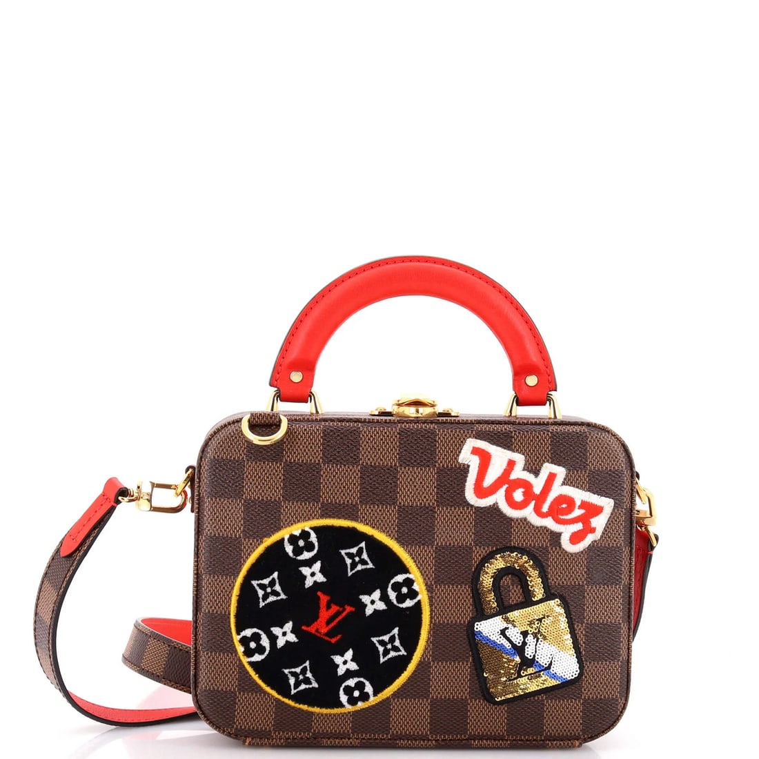 Damier Patched Bag Story Box Limited Edition: Damier Patched Bag Story Box Limited Edition The Damier Patched Bag Story Box Limited Edition boasts a unique canvas-coated exterior adorned with sequins in a striking multicolor print. This stylish t