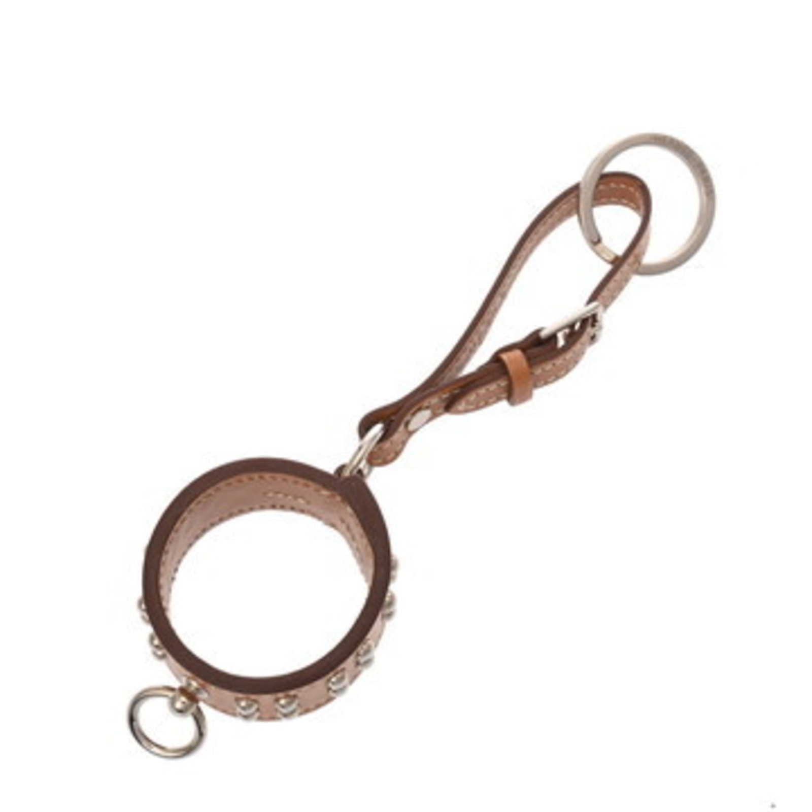 Hermes Keyring Vache Leather: Hermes Keyring Vache Leather Vache leather keyring from Hermes features a gold ring with a diameter of 3cm and a charm size of 4cm x 2cm. The item has a few traces of usage, some scratches / dirt can 