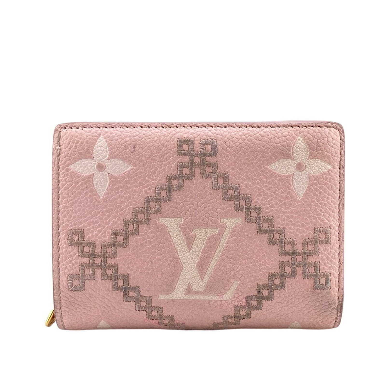 Louis Vuitton Wallet (Bi-Fold) Leather: Louis Vuitton Wallet (Bi-Fold) Leather This Louis Vuitton bi-fold wallet features a stunning pink leather exterior with traces of usage and minor damages. The classic design showcases the iconic LV mo