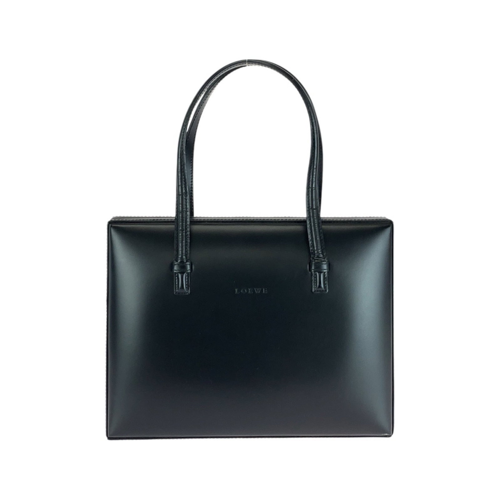 Loewe Handbag Tote Bag Leather: Loewe Handbag Tote Bag Leather Black Loewe handbag tote bag made from high-quality leather. The bag has a classic design with a timeless black color and measures 21cm x 27cm x 10cm. It shows signs of 