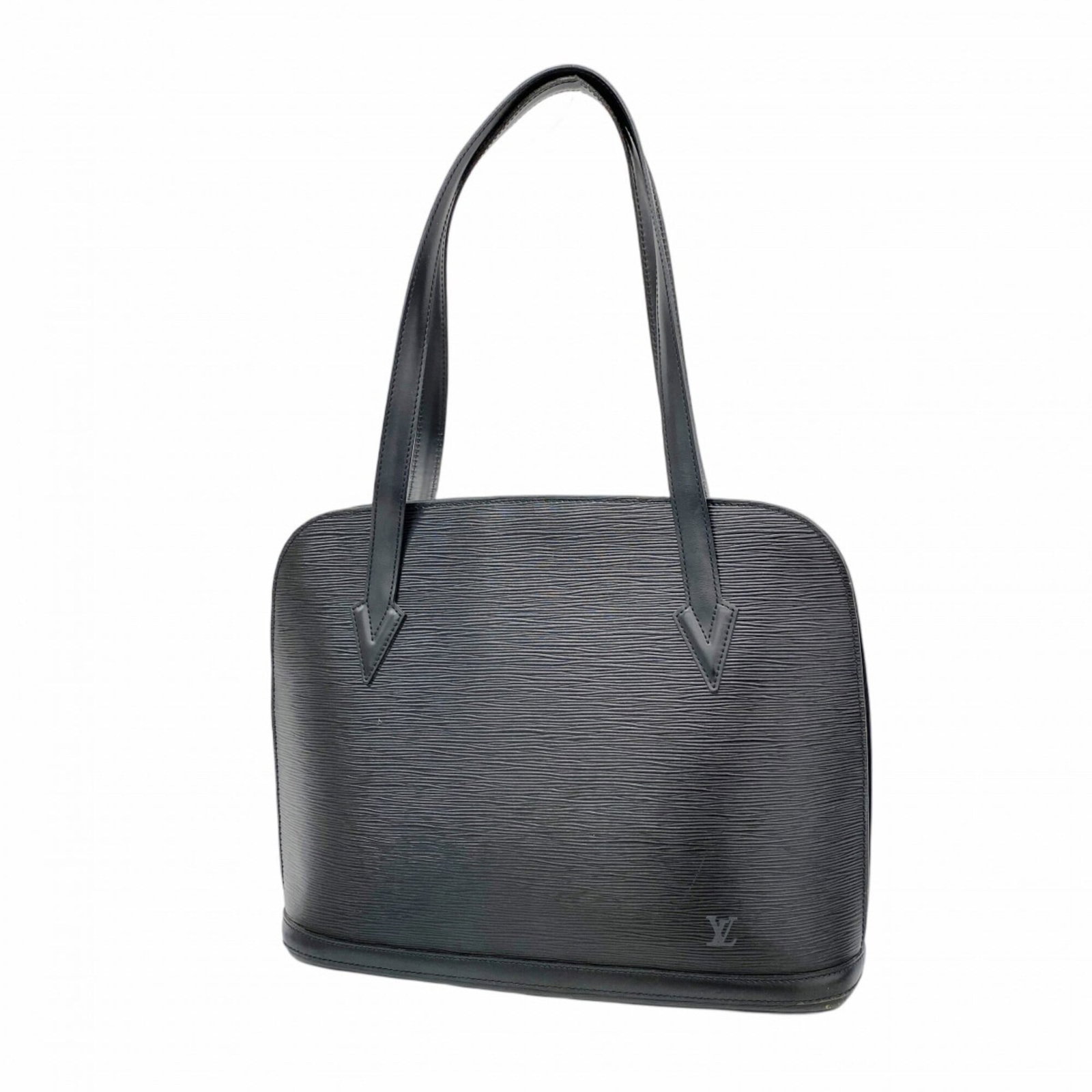 Louis Vuitton Shoulder Bag: Louis Vuitton Shoulder Bag Used Louis Vuitton Shoulder Bag in Noir. This classic shoulder bag features a timeless design with Traces of usage and minor scratches / dirt visible, giving it a worn-in lo