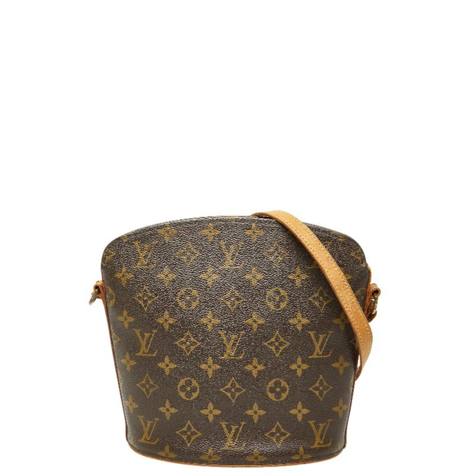 Louis Vuitton Shoulder Bag Pvc Leather: Louis Vuitton Shoulder Bag Pvc Leather This Louis Vuitton shoulder bag features pvc leather and brown color, with a size of 22cm x 19.5cm x 10cm. The bag has traces of usage, scratches, and dirt, but 