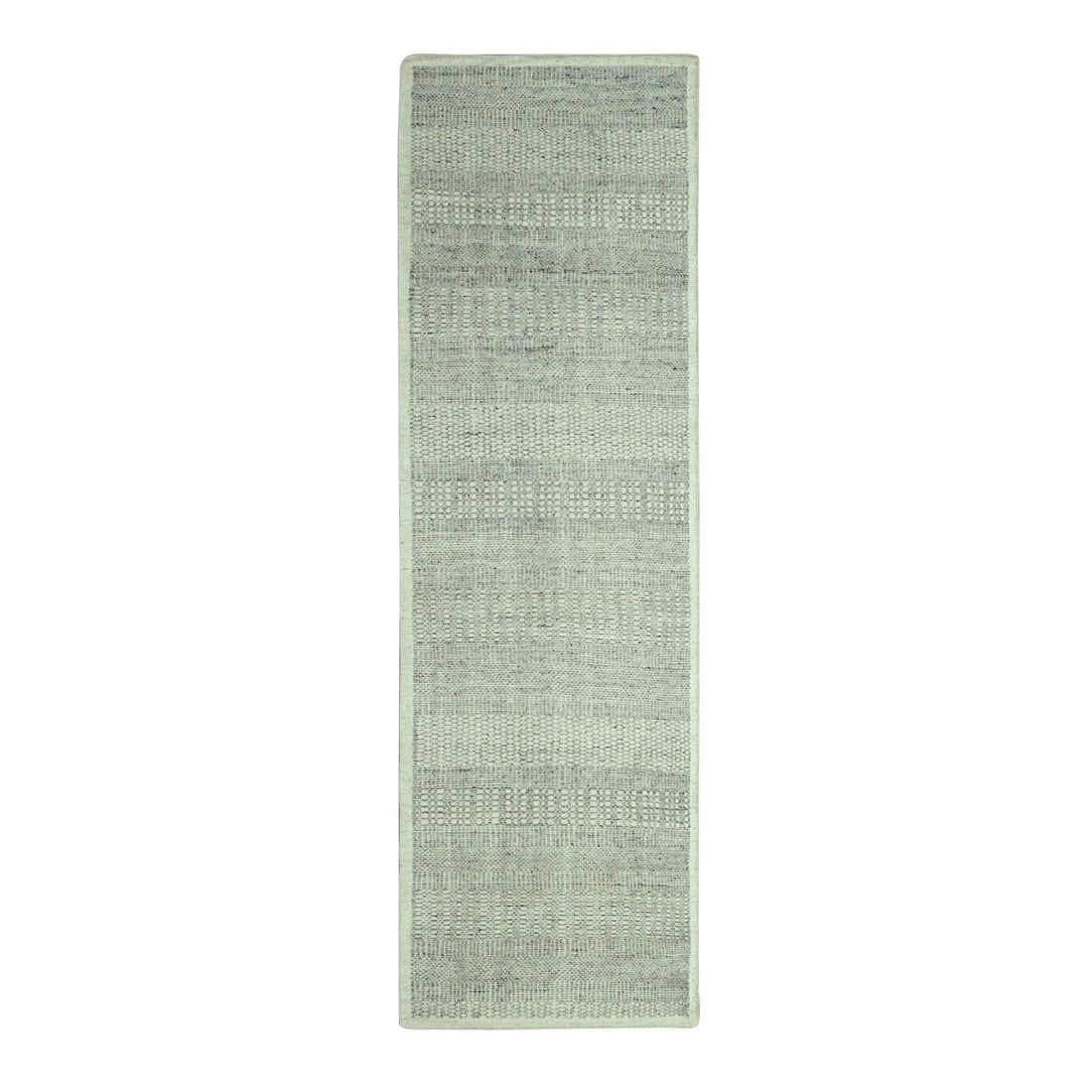 Strict Rules Apply To Original Item Description: Strict Rules Apply To Original Item Description Grey hand-knotted wool runner rug with a solid grey field and no border, measuring 2'7" x 6'3" (79 cm x 191 cm). This modern indoor rug features a subtl