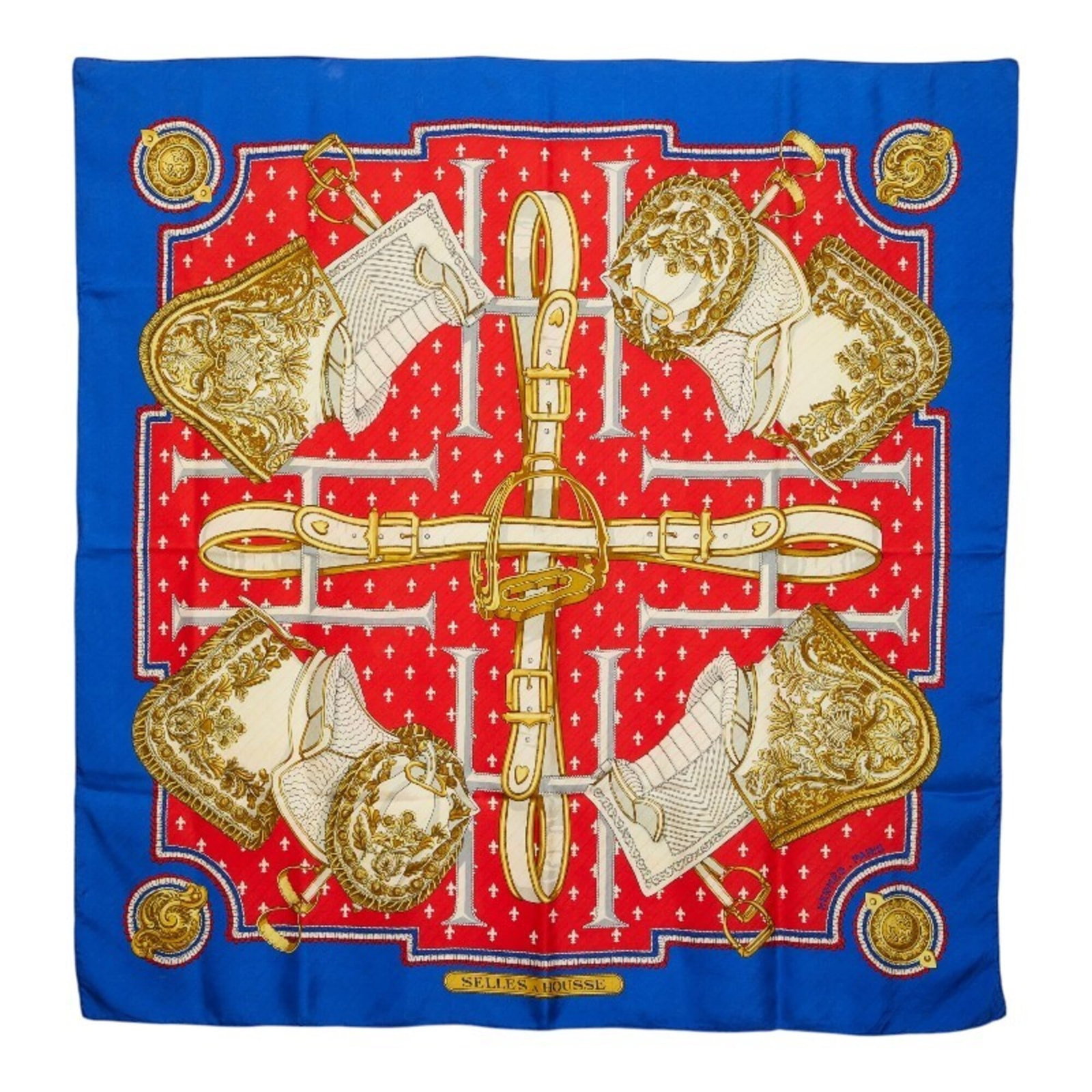 Hermes Scarf Silk: Hermes Scarf Silk This Hermes Silk Scarf features a unique blue and multi-color design, showcasing the iconic brand's signature style. With its 89cm x 87cm size, this scarf is perfect for adding a tou