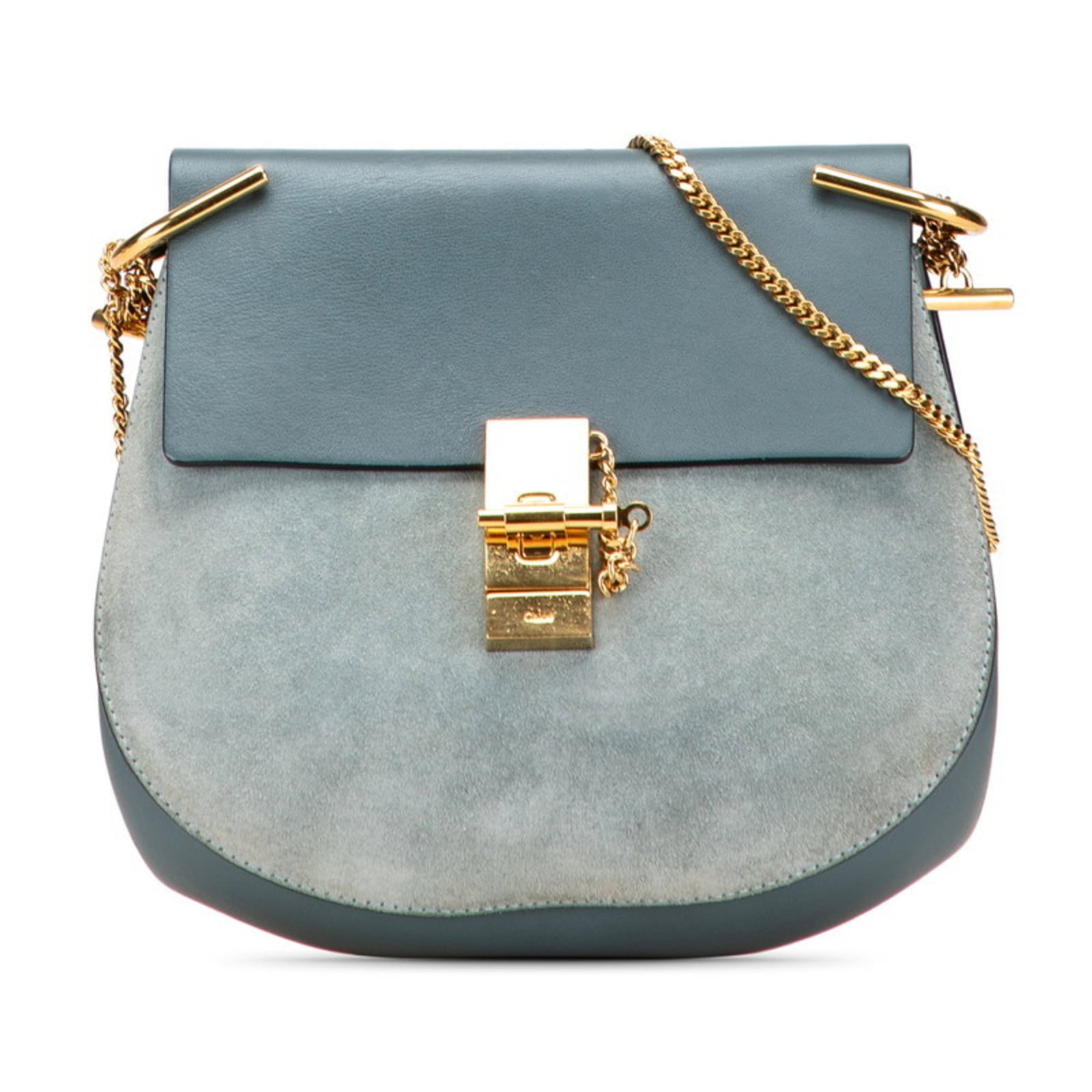 Chlo Shoulder Bag Leather Suede: Chlo Shoulder Bag Leather Suede The Chlo Shoulder Bag Leather Suede boasts a striking blue hue and sleek design. With its turn lock closure and spacious interior, this versatile bag is perfect for eve