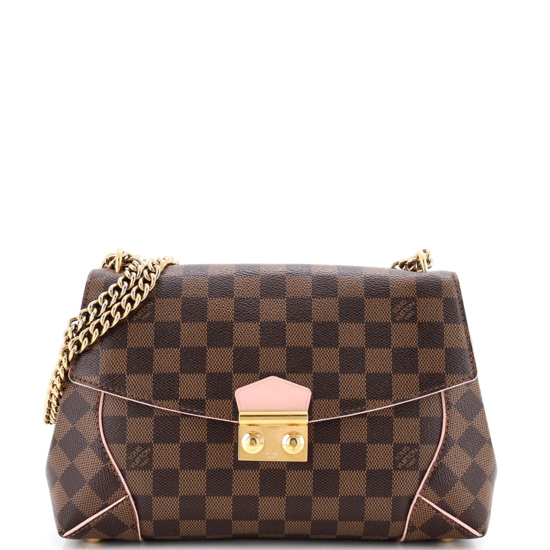 Damier Clutch Caissa Louis Vuitton: Damier Clutch Caissa Louis Vuitton The Damier Clutch Caissa Louis Vuitton features a classic design with a canvas-coated exterior in brown and pink hues. With its gold hardware and interior lining, th