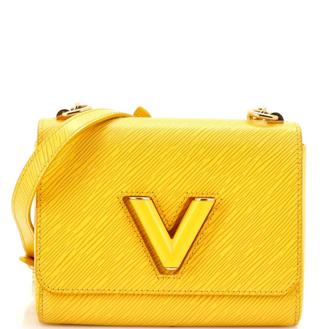 Braided Twist MM Epi Leather Bag Louis Vuitton: Braided Twist MM Epi Leather Bag Louis Vuitton Yellow Braided Chain Twist Bag in Epi Leather from Louis Vuitton features a unique cross body design with minor scuffs and edge wear on the exterior. The