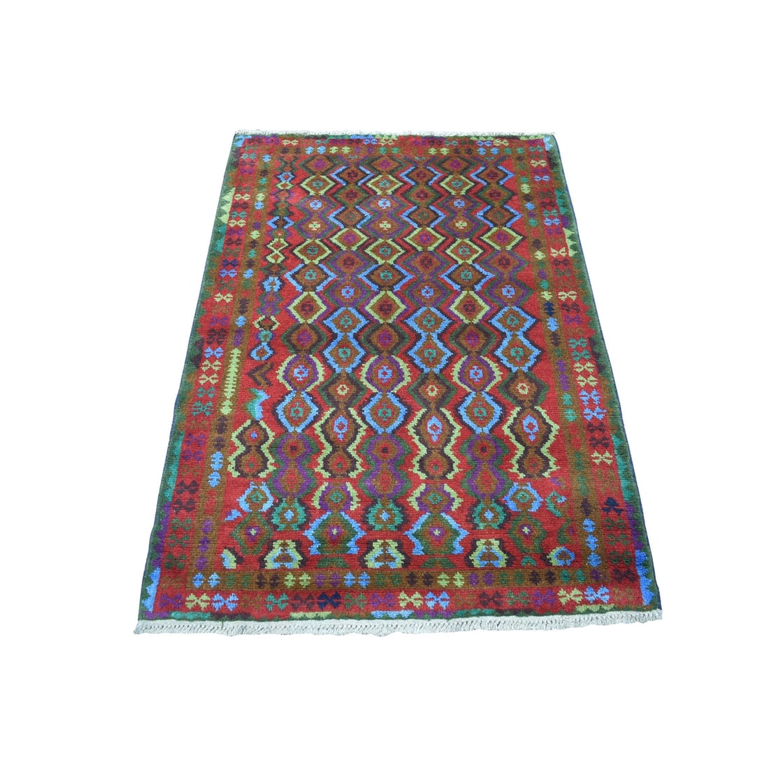 Pure wool hand made colorless geometric design five by three point eight by four eight inch tribal: Pure wool hand made colorless geometric design five by three point eight by four eight inch tribal The vibrant purple hue of this hand-knotted wool rug creates a stunning focal point in any room. Made