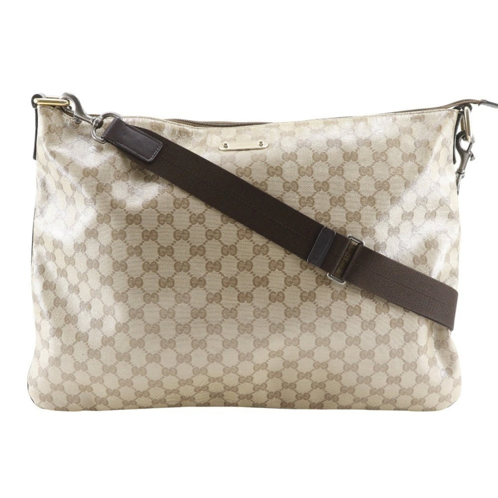 Gucci Shoulder Bag Pvc: Gucci Shoulder Bag Pvc The Gucci Shoulder Bag Pvc boasts a sleek and sophisticated design with its beige PVC material. Measuring 34cm x 47cm x 3cm, this shoulder bag features a sturdy strap drop of 70