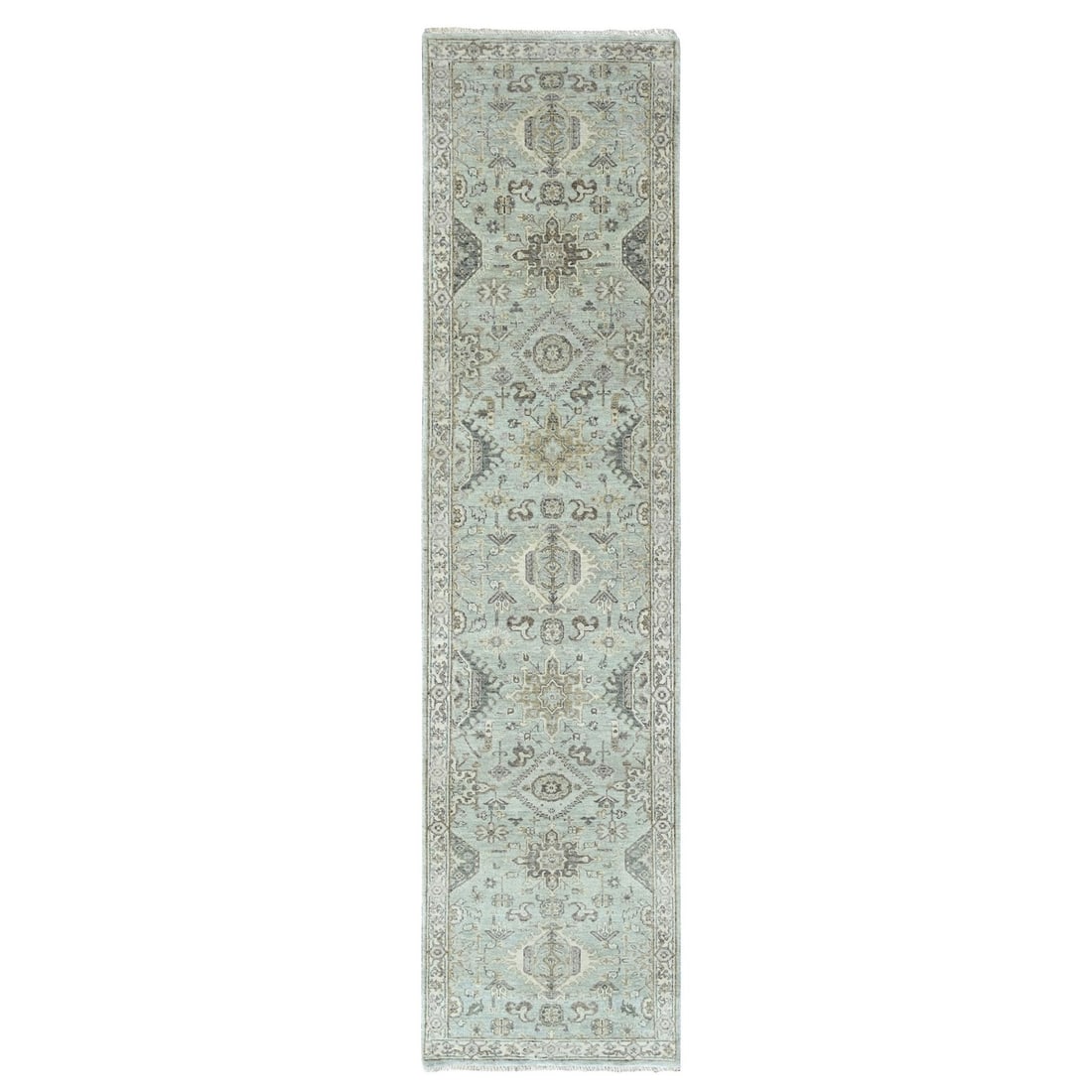 Karjihooz Design Hand Knotted Pure Gray Wool Runner Rug 26 x 10 Light: Karjihooz Design Hand Knotted Pure Gray Wool Runner Rug 26 x 10 Light The Karjihooz Design Hand Knotted Pure Gray Wool Runner Rug boasts an elegant, understated beauty with its soft gray wool pile