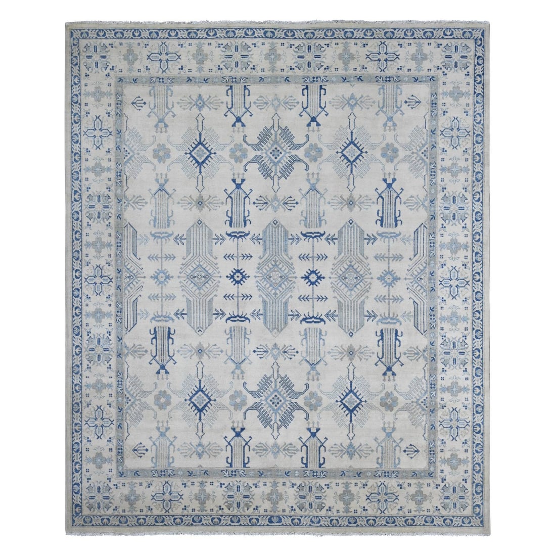 Vintage ivory wool hand knotted rug all over design: Vintage ivory wool hand knotted rug all over design The vintage ivory wool hand knotted rug boasts an all-over design in a timeless, elegant pattern. Made from high-quality wool and expertly woven
