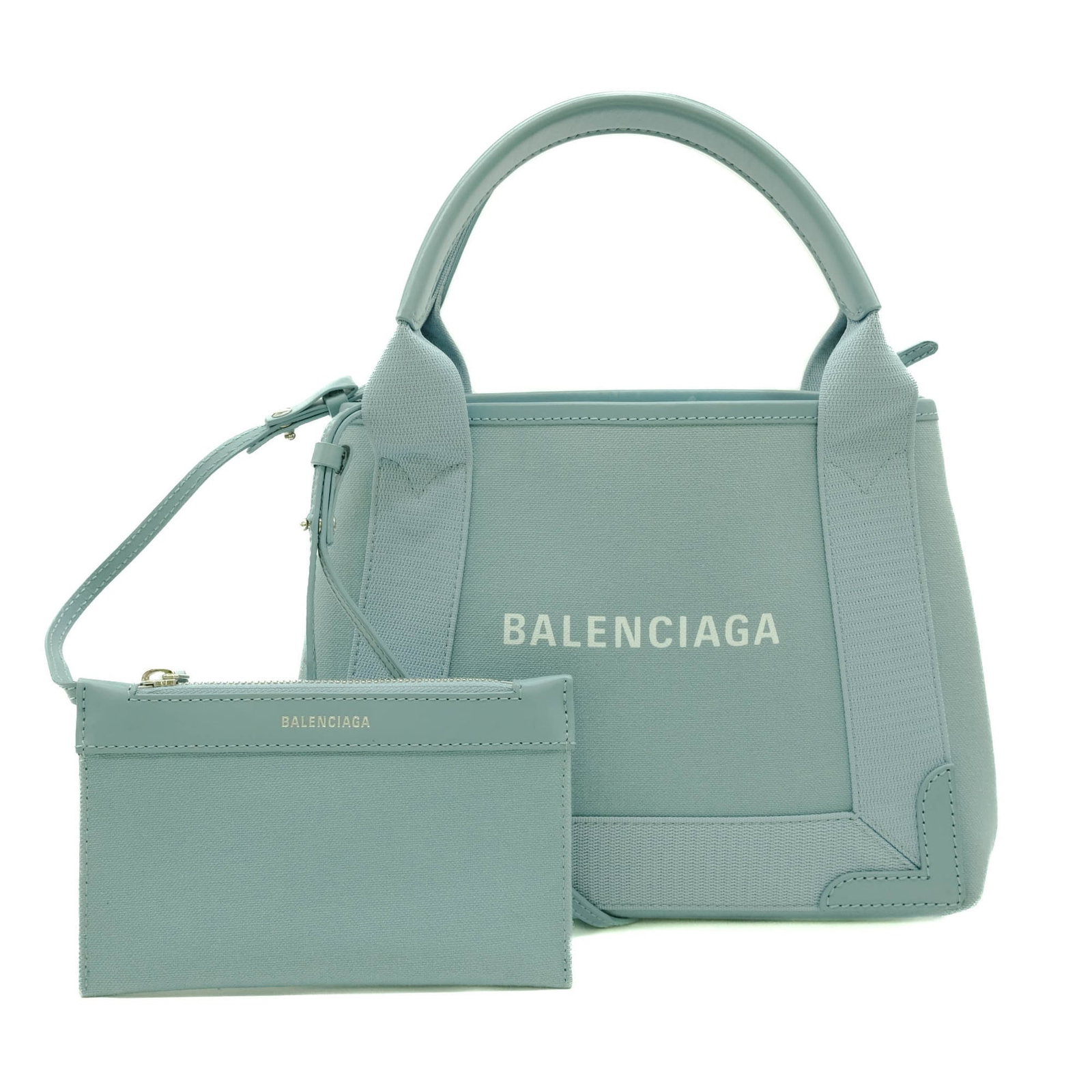 Balenciaga Tote Bag Canvas: Balenciaga Tote Bag Canvas Used Balenciaga Tote Bag Canvas in Light Blue. This canvas tote bag features a classic design with a light blue color and measures 20cm x 24cm x 7cm. In very good condition