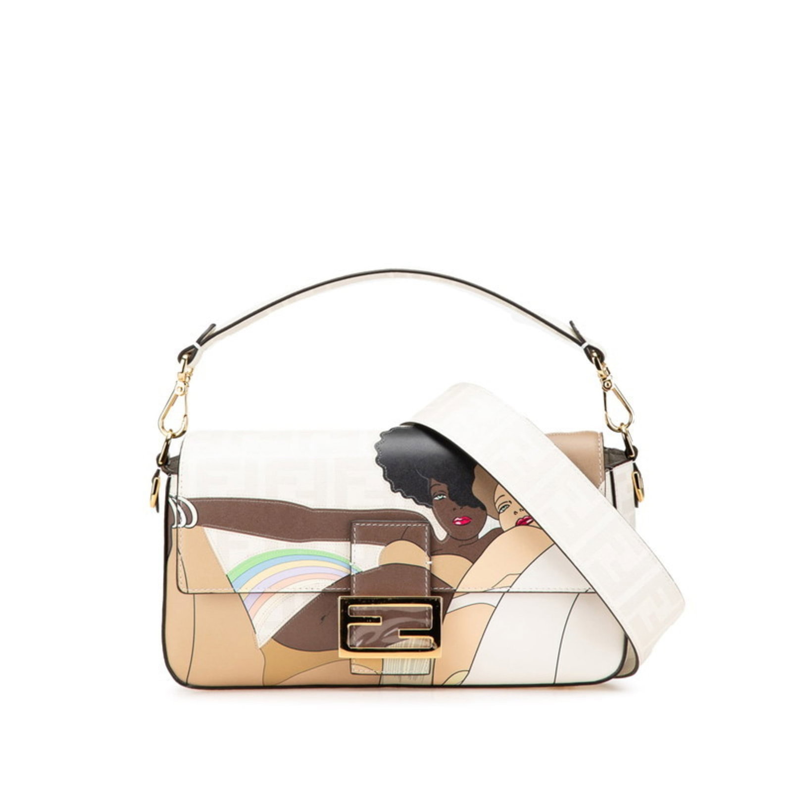 Fendi Handbag Shoulder Bag Pvc Leather: Fendi Handbag Shoulder Bag Pvc Leather The Fendi Handbag Shoulder Bag features a striking combination of Pvc and leather materials in gray, multi-color, and white hues. With its unique blend of textur
