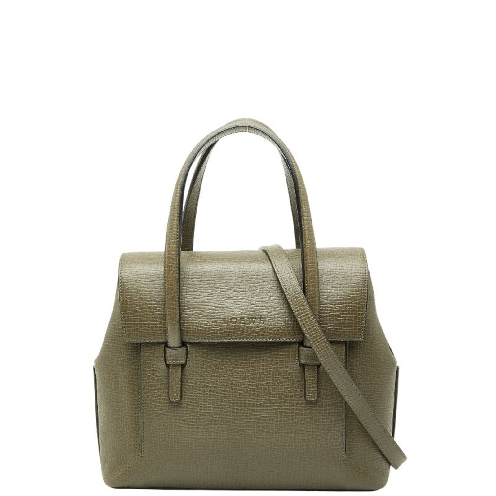 Loewe Handbag Shoulder Bag Leather: Loewe Handbag Shoulder Bag Leather Loewe Handbag Shoulder Bag Leather features a classic design with a khaki leather exterior and subtle scratches / dirt that add to its worn-in charm. The bag measure