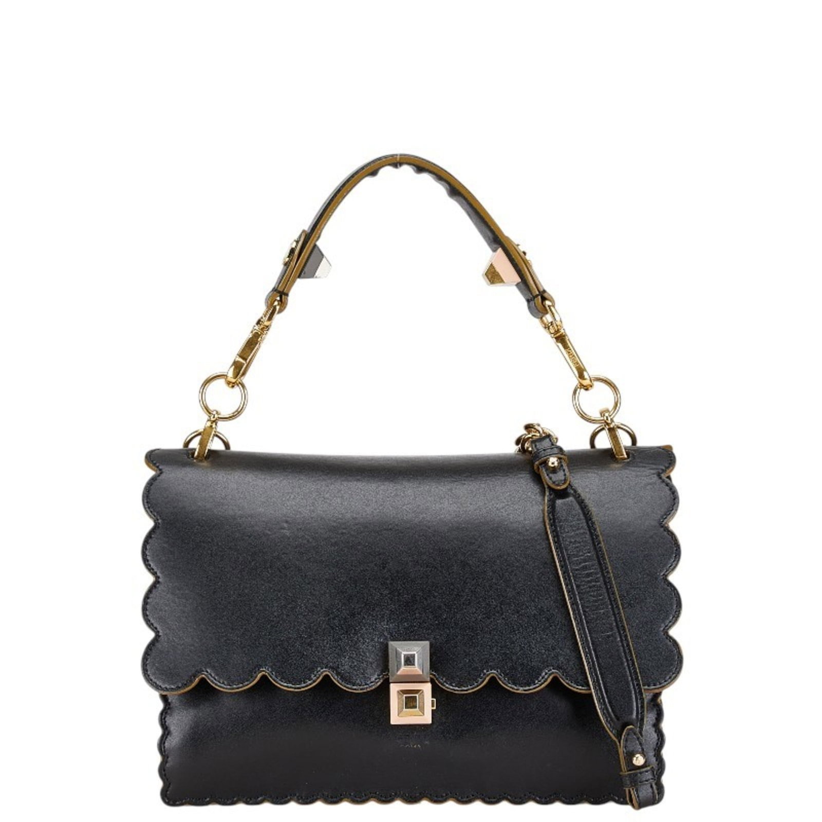 Fendi Handbag Shoulder Bag Leather: Fendi Handbag Shoulder Bag Leather The Fendi Handbag Shoulder Bag Leather features sleek black leather and gold hardware, giving it a sophisticated and luxurious look. With its spacious interior and a