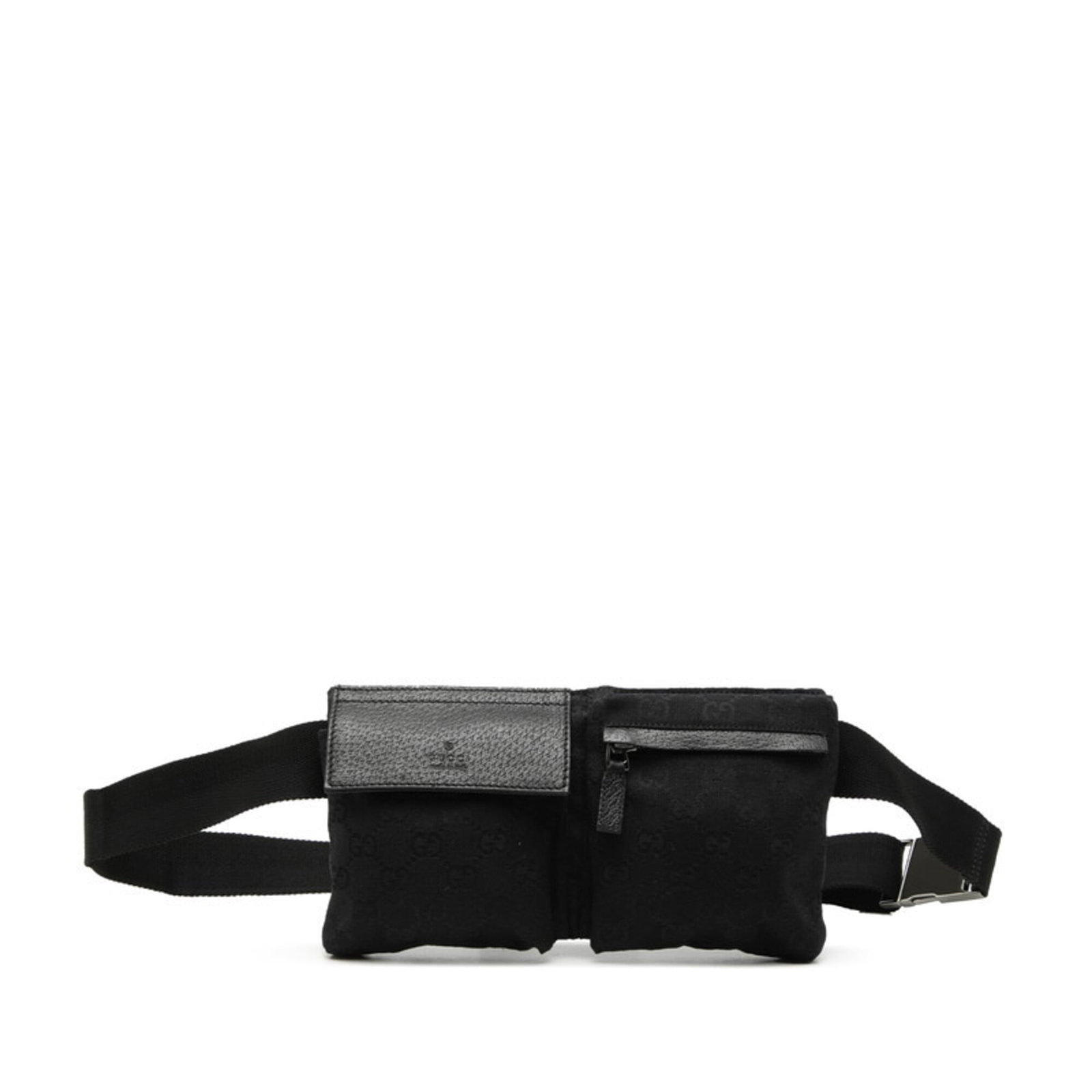 Gucci Fanny Pack Sling Bag Gg Canvas Leather: Gucci Fanny Pack Sling Bag Gg Canvas Leather Gucci's iconic fanny pack sling bag features a striking black canvas and leather design. With its adjustable 93cm strap length and zipper closure, this ver