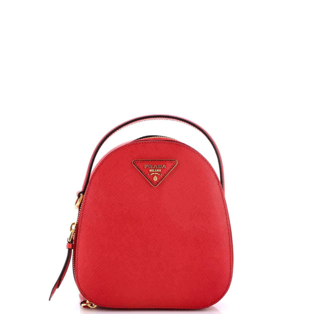 Saffiano Leather Odette Saffiano Prada Mini Backpack Zip: Saffiano Leather Odette Saffiano Prada Mini Backpack Zip The Prada Odette Saffiano Leather Mini Backpack Zip is a stylish and functional accessory in red leather. With its classic design and gold hard