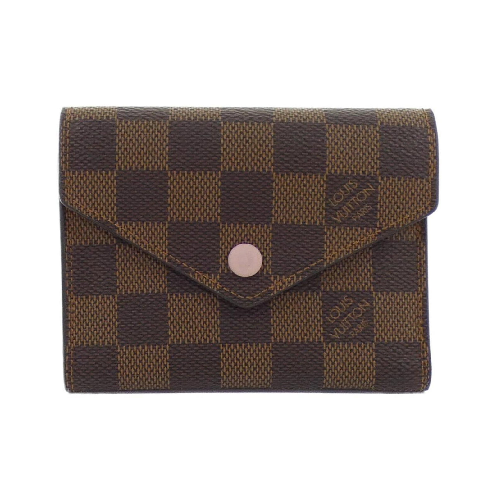 Louis Vuitton Wallet (Tri-Fold) Coated Canvas: Louis Vuitton Wallet (Tri-Fold) Coated Canvas The Louis Vuitton Tri-Fold Wallet in Ebene and Rose Ballerine is a stylish accessory featuring coated canvas material. This tri-fold wallet has some minor