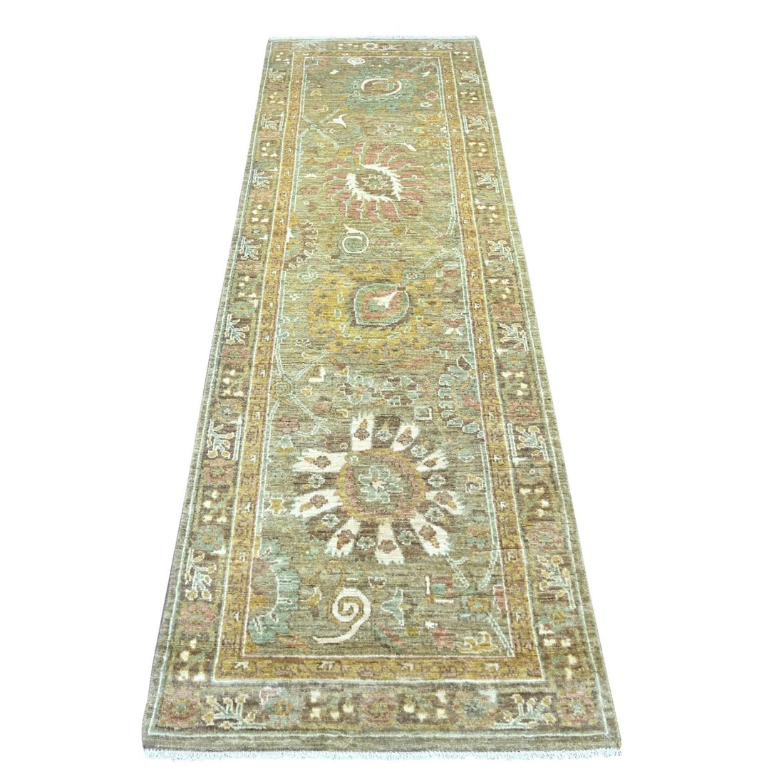 Strict rules apply Brown Peshawar with leaf design hand knotted wool runner rug: Strict rules apply Brown Peshawar with leaf design hand knotted wool runner rug Hand-knotted with precision and care, this stunning Brown Peshawar rug boasts an intricate leaf design against a rich br