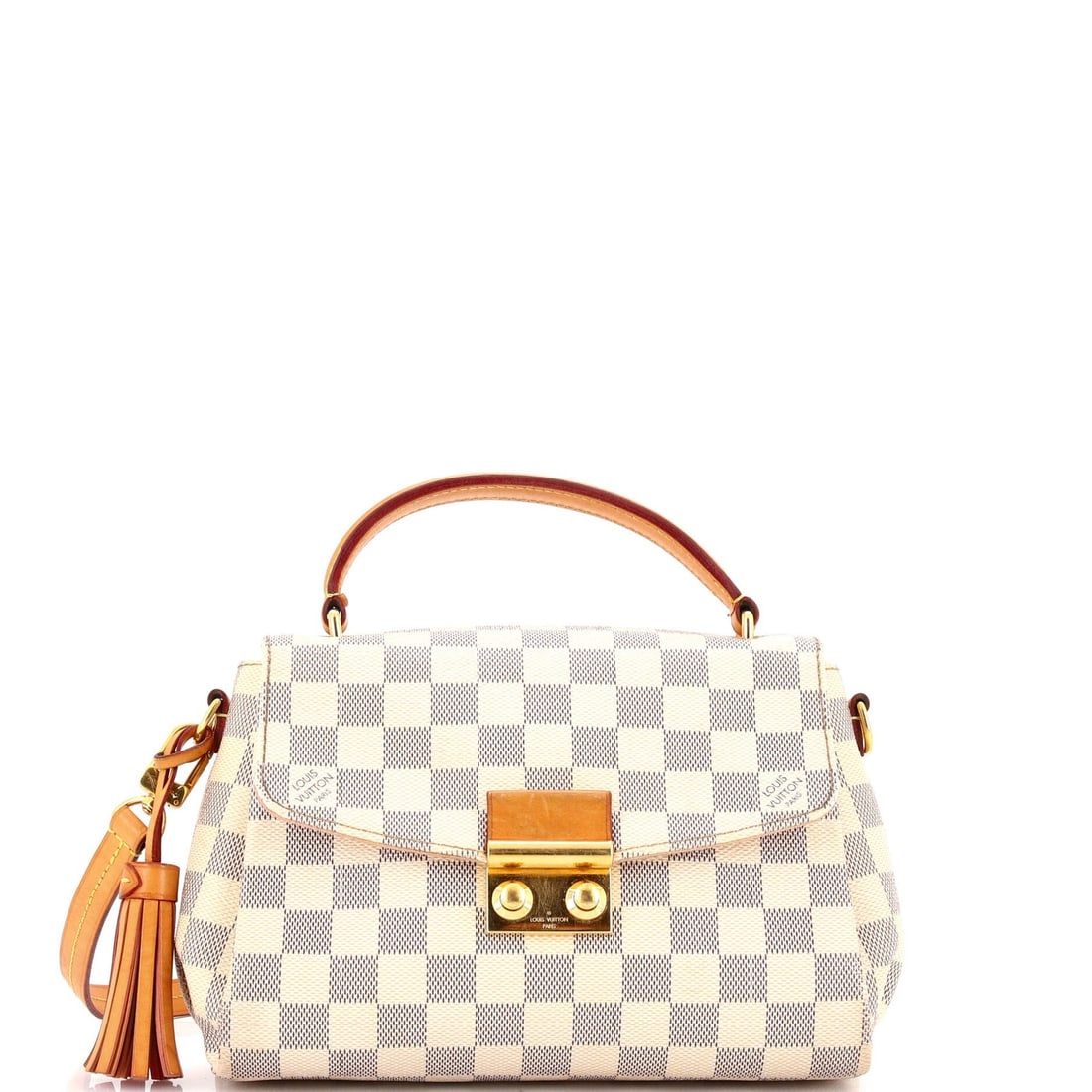 Handbag Damier Louis Vuitton Croisette: Handbag Damier Louis Vuitton Croisette The Croisette Handbag Damier Louis Vuitton features a classic canvas-coated design with a white exterior and pink interior. This cross-body bag boasts a gold tas