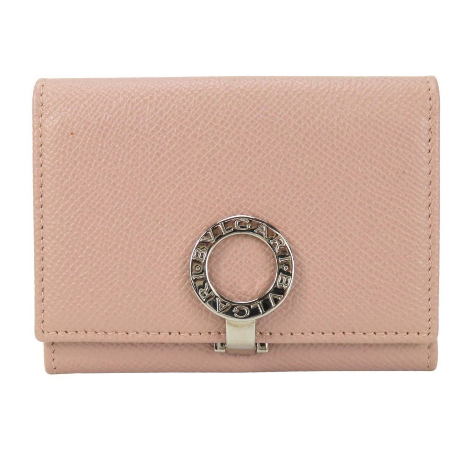 Bvlgari Business Card Case Leather: Bvlgari Business Card Case Leather Bvlgari Business Card Case Leather in Pink Beige features high-quality leather with a few traces of usage, some scratches and dirt visible. Made from durable leather