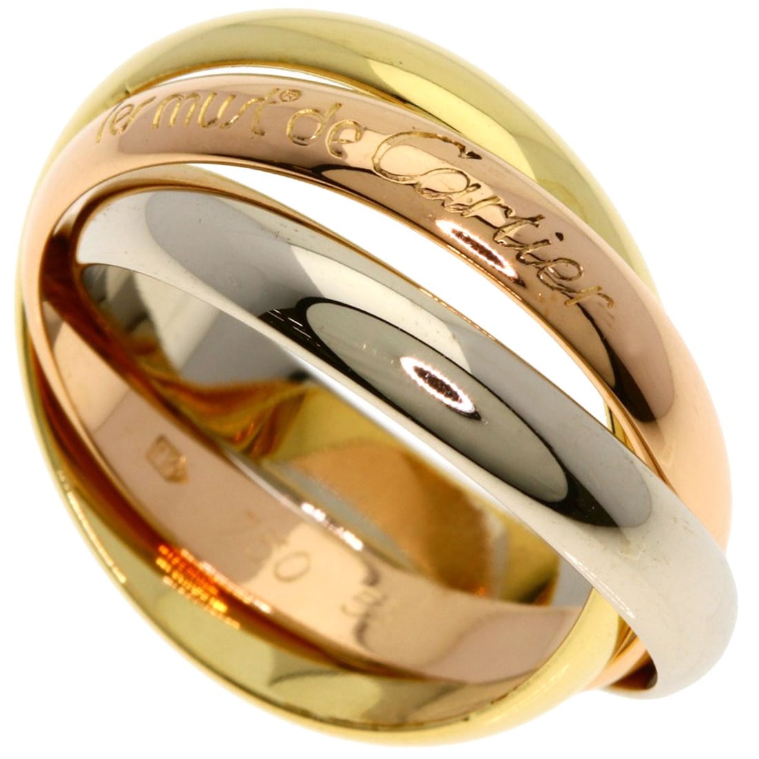 Cartier Trinity Mm55Ring K18YellowGold Pink18K: Cartier Trinity Mm55Ring K18YellowGold Pink18K Cartier's iconic Trinity design meets modern elegance in this K18 Yellow Gold pink gold ring. Featuring a striking combination of two overlapping triangl
