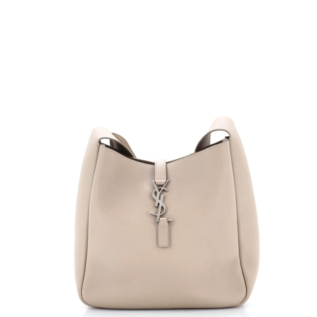 Leather Small Hobo 5 A Supple Saint: Leather Small Hobo 5 A Supple Saint The Saint Laurent Leather Small Hobo 5 A Supple Saint boasts a neutral exterior with minor creases and scuffs, giving it a worn-in look. The interior features suede