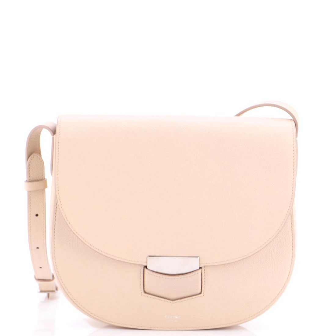 Medium Grainy Leather Crossbody Bag Celine Trotteur: Medium Grainy Leather Crossbody Bag Celine Trotteur The Celine Trotteur crossbody bag boasts a medium grainy leather exterior in neutral tones, adding an edgy touch to any outfit. With its sturdy desi