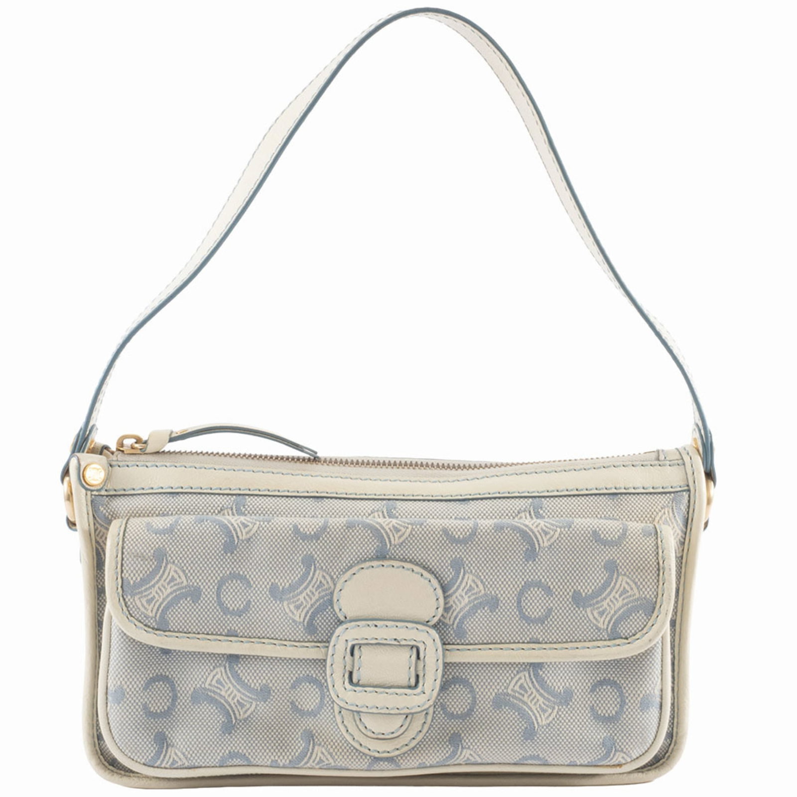 Celine Shoulder Bag Canvas Leather: Celine Shoulder Bag Canvas Leather The Celine Shoulder Bag Canvas Leather features a unique blend of canvas and leather materials in a striking blue and white color combination. With its classic
